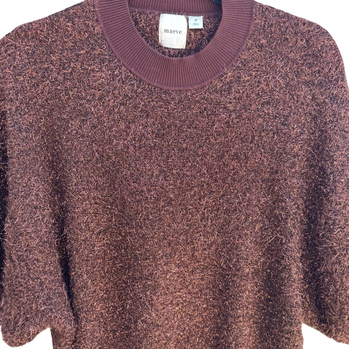 Maeve Anthropologie Violetta Metallic Eyelash Knit Open Back Batwing Sweater M