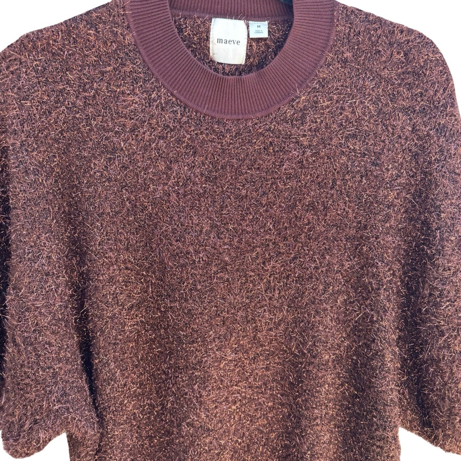Maeve Anthropologie Violetta Metallic Eyelash Knit Open Back Batwing Sweater M