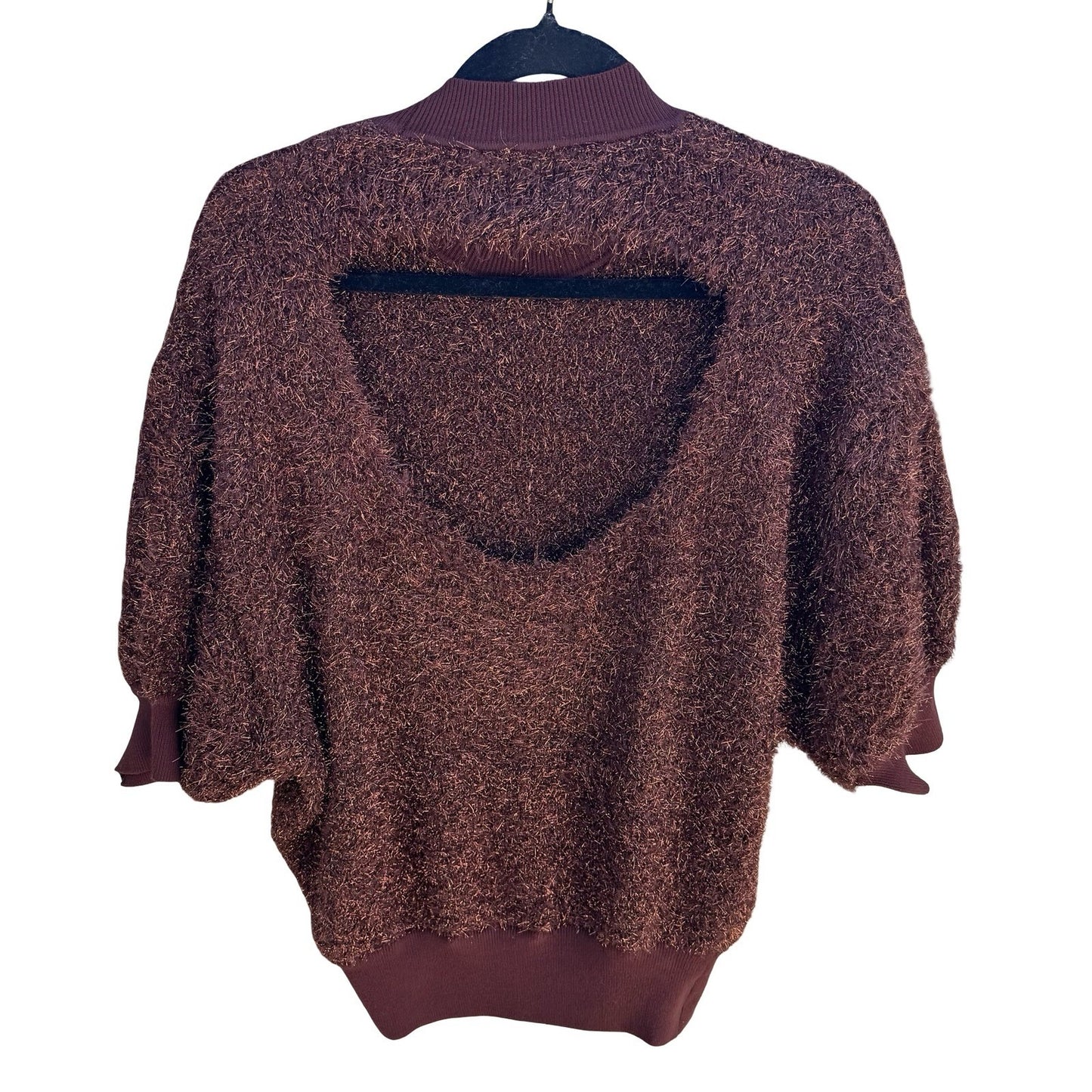 Maeve Anthropologie Violetta Metallic Eyelash Knit Open Back Batwing Sweater M