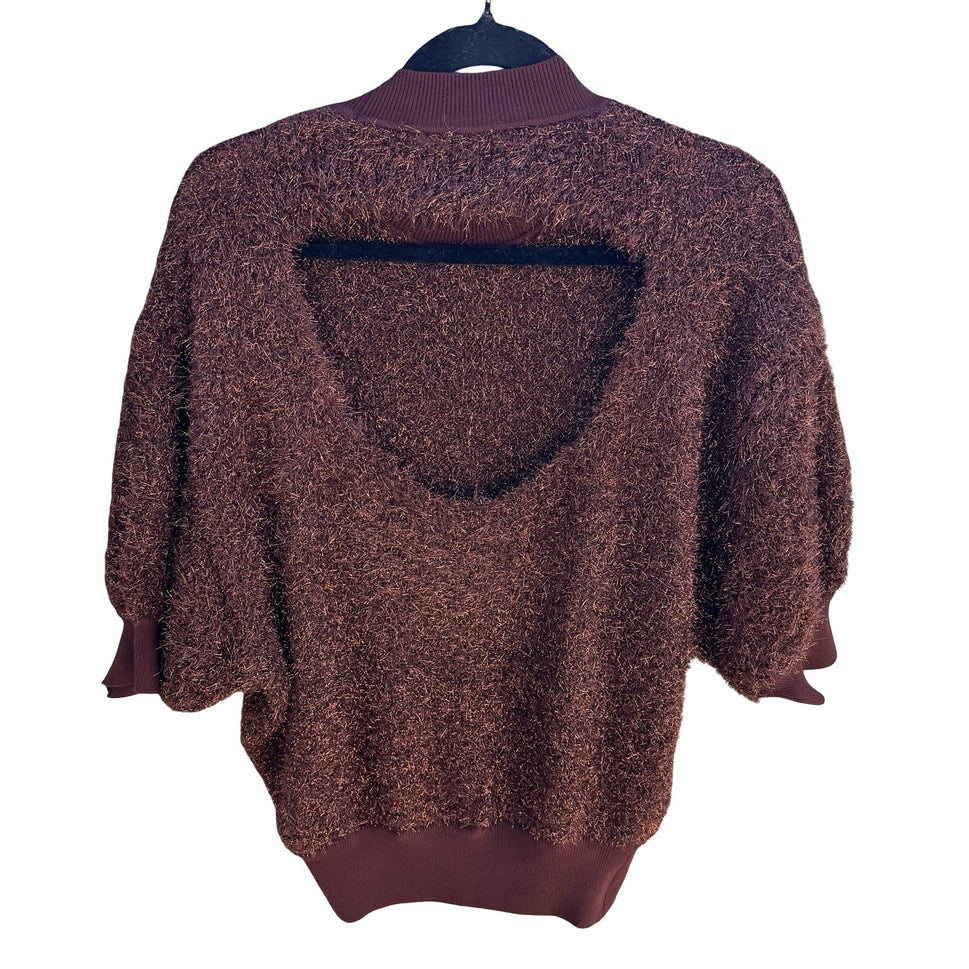 Maeve Anthropologie Violetta Metallic Eyelash Knit Open Back Batwing Sweater M