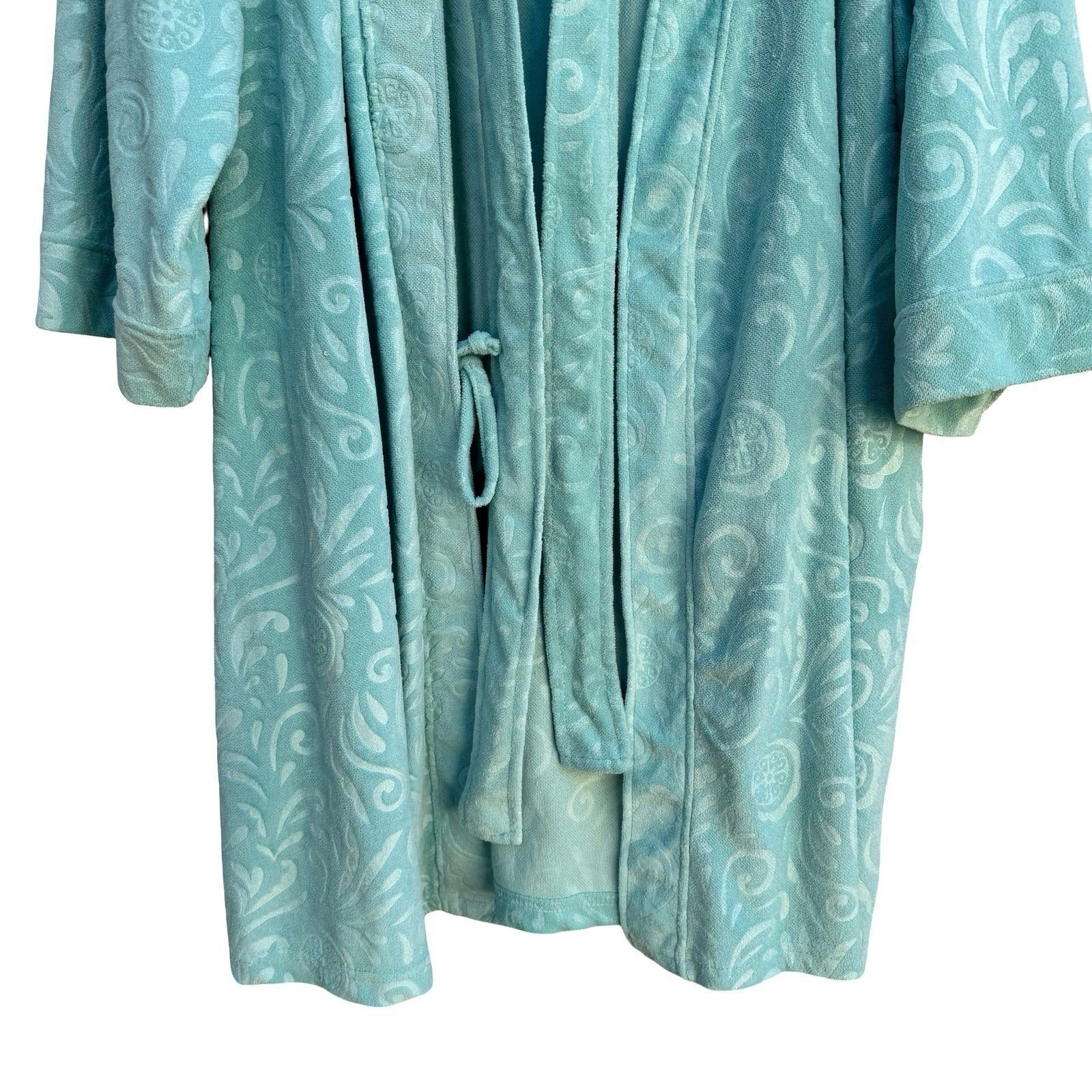 Jaclyn Intimates Aqua Blue Embossed Damask Plush Robe L/XL NEW Cozy Loungewear