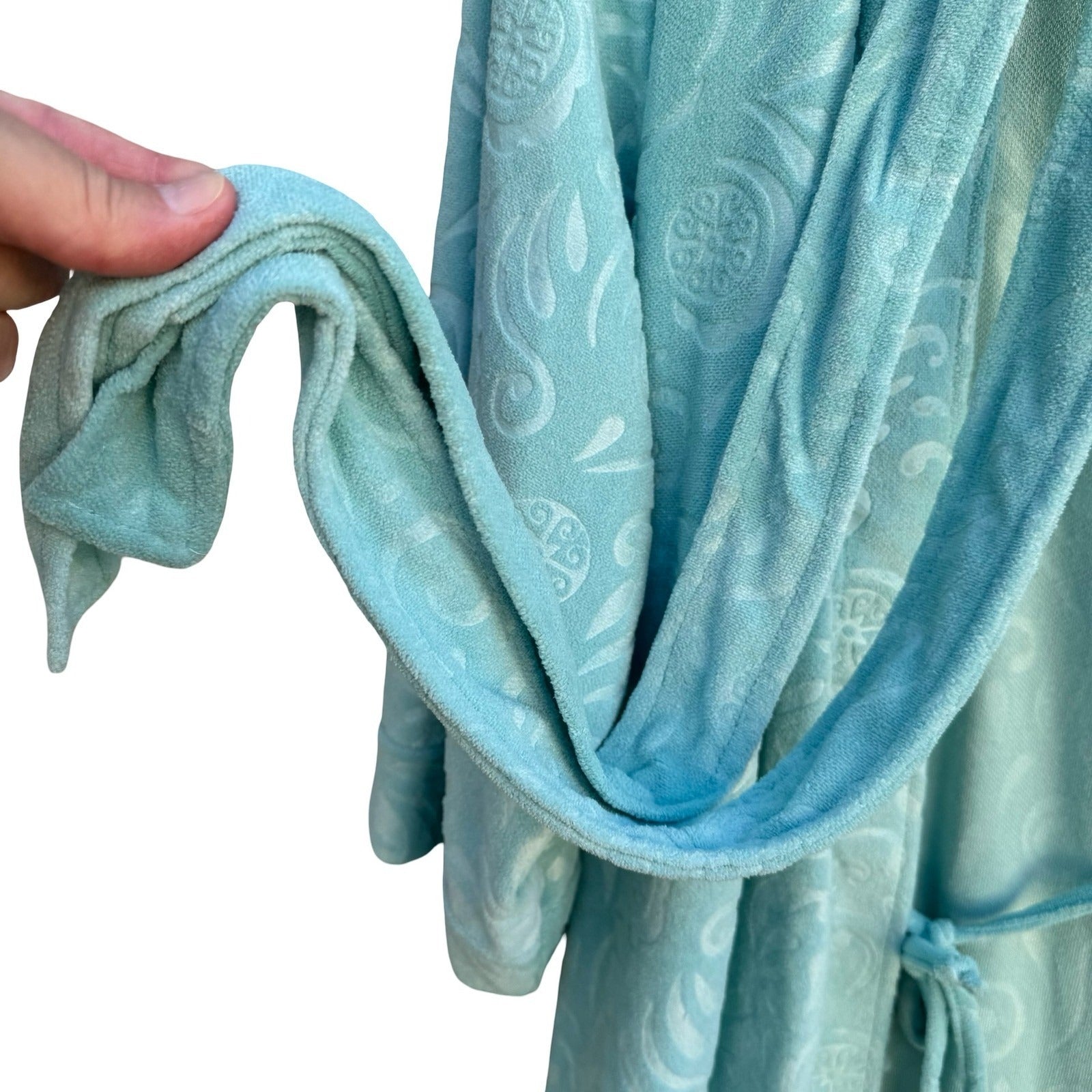 Jaclyn Intimates Aqua Blue Embossed Damask Plush Robe L/XL NEW Cozy Loungewear