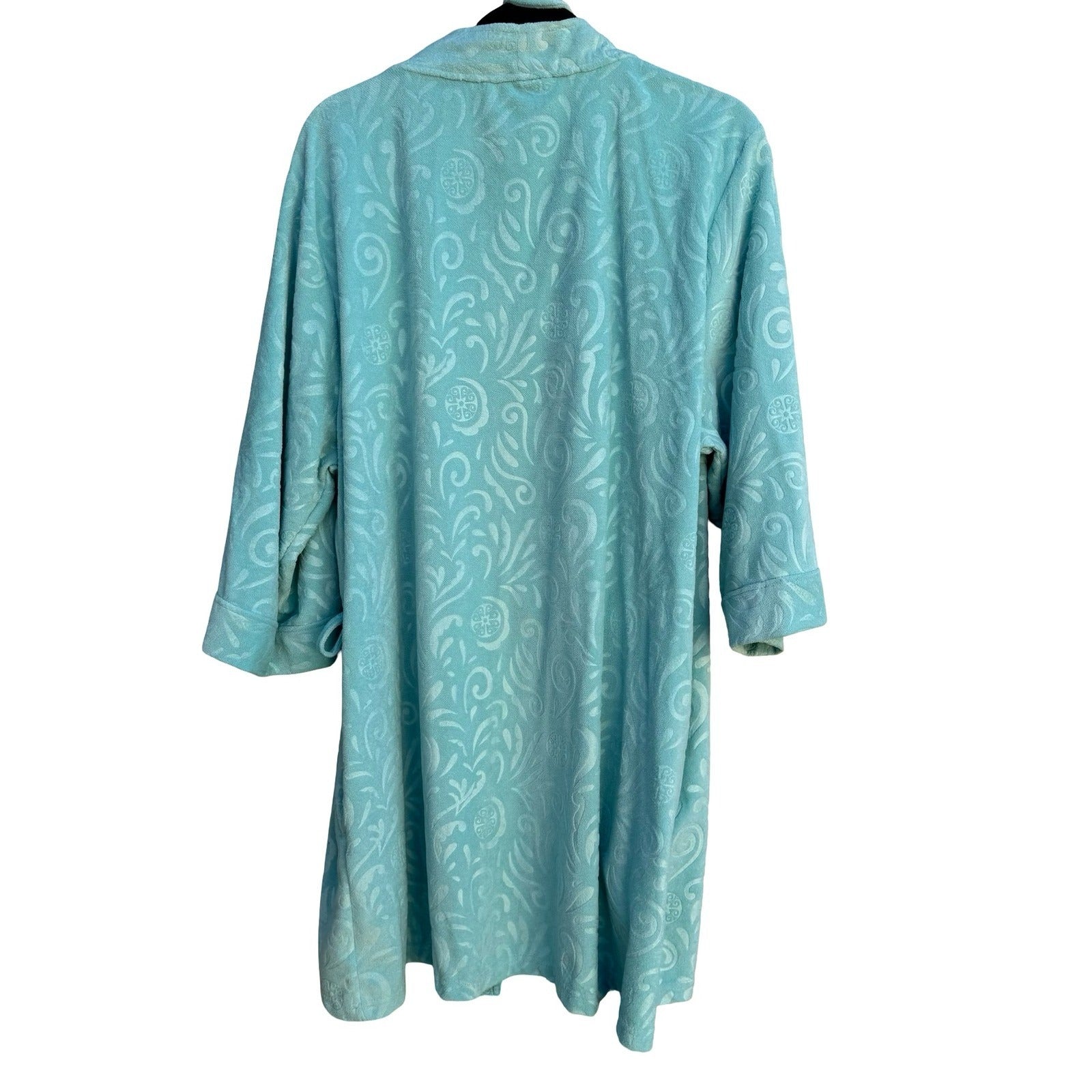 Jaclyn Intimates Aqua Blue Embossed Damask Plush Robe L/XL NEW Cozy Loungewear
