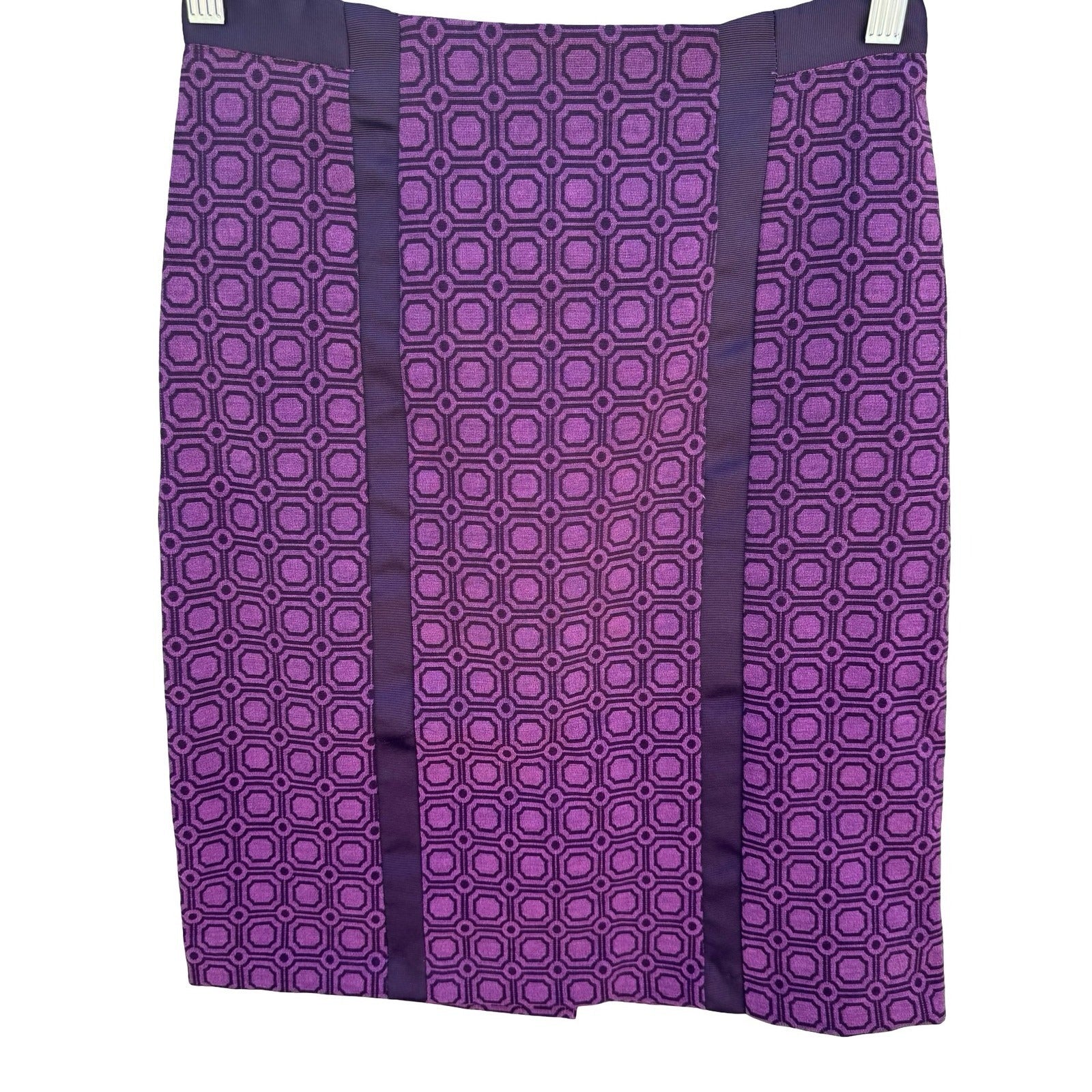 New York & Company Purple Geometric Jacquard Pencil Skirt Grosgrain Trim Size 2
