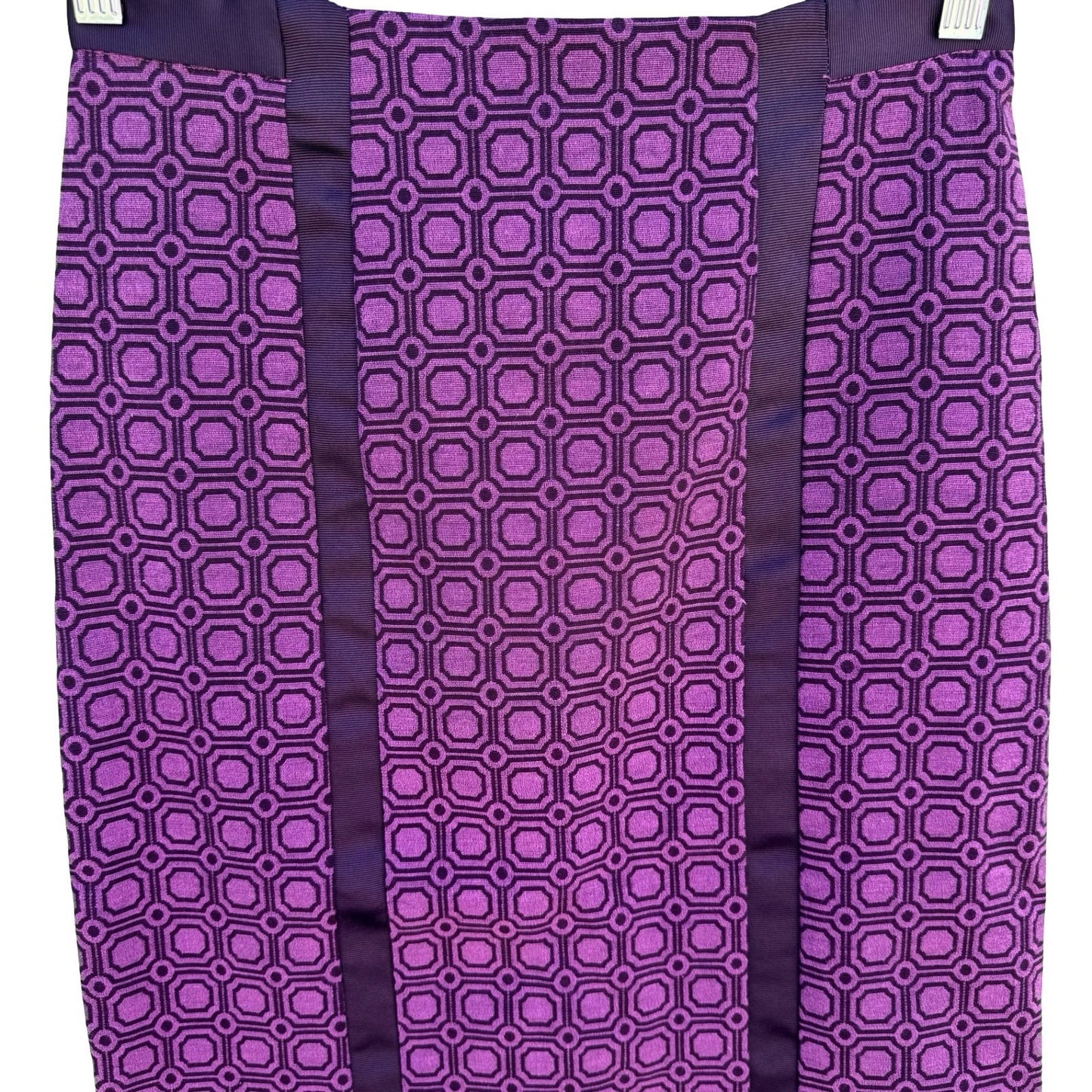 New York & Company Purple Geometric Jacquard Pencil Skirt Grosgrain Trim Size 2