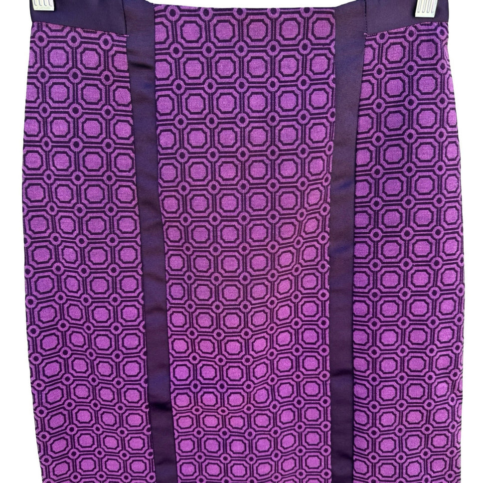 New York & Company Purple Geometric Jacquard Pencil Skirt Grosgrain Trim Size 2