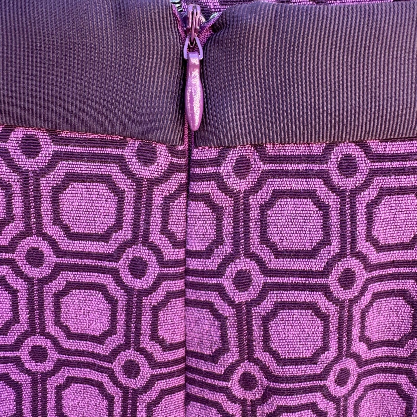 New York & Company Purple Geometric Jacquard Pencil Skirt Grosgrain Trim Size 2