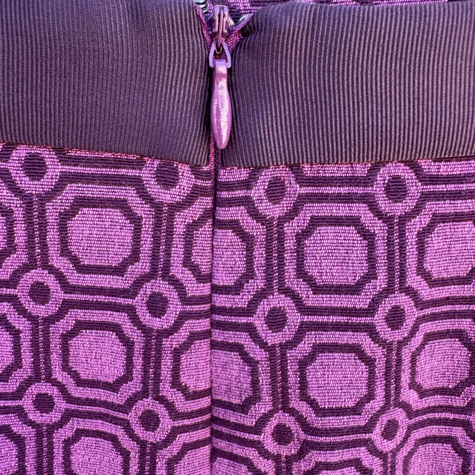 New York & Company Purple Geometric Jacquard Pencil Skirt Grosgrain Trim Size 2
