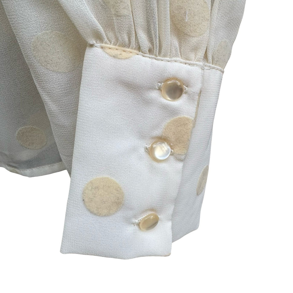 Forever 21 Contemporary Coquette Sheer Tie Neck Polka Dot Chiffon Blouse Cream M