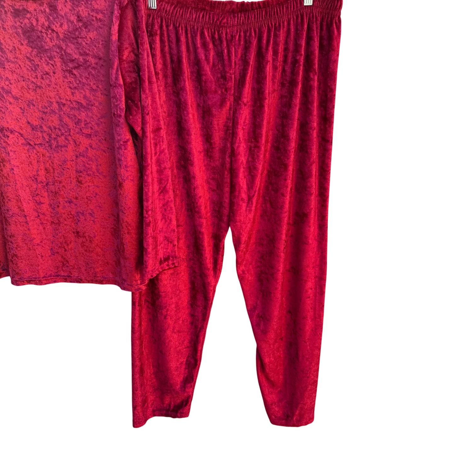 Carole Katz Vintage Red Velvet Burnout 2-Piece Stretch Lounge Top Pants Set L