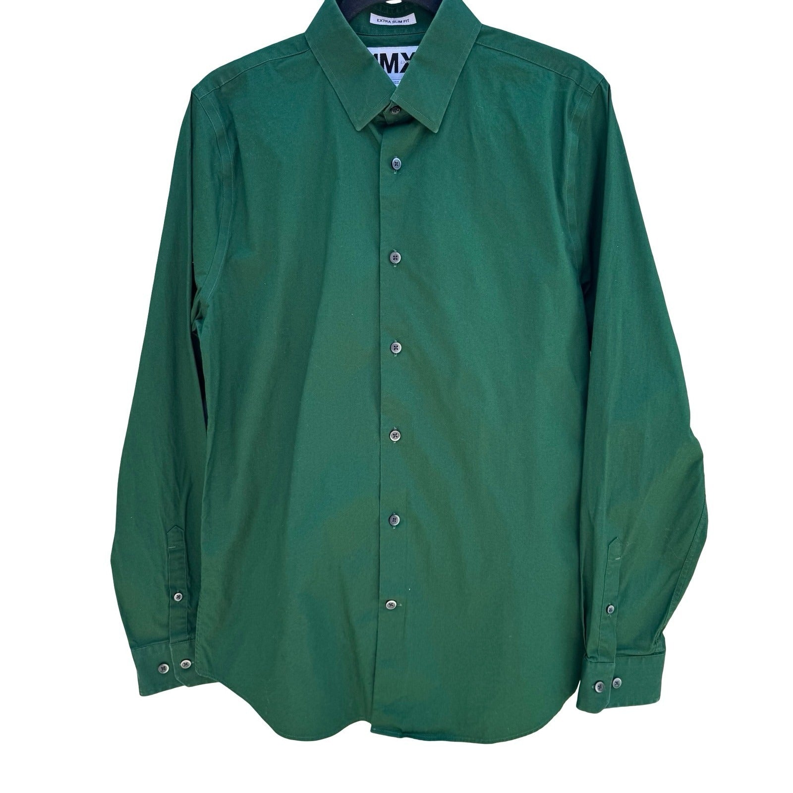Express 1MX Extra Slim Fit Shirt Mens Medium 15-15.5 Forest Green Button Down