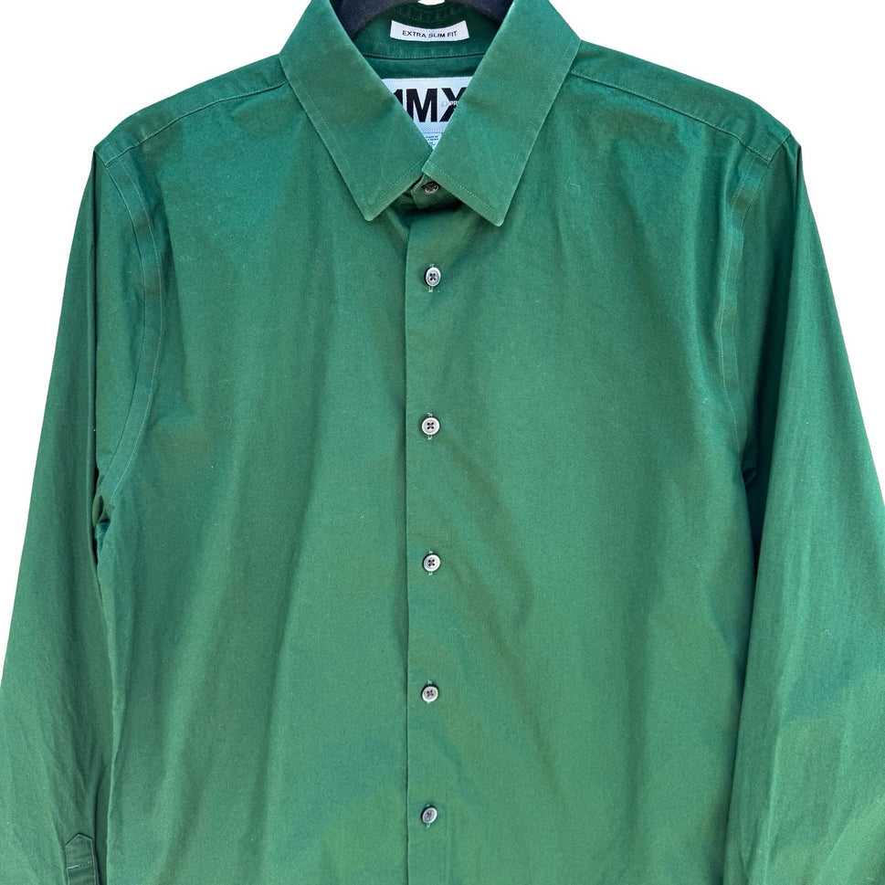 Express 1MX Extra Slim Fit Shirt Mens Medium 15-15.5 Forest Green Button Down