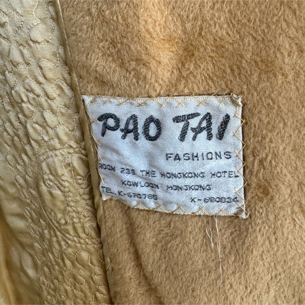 Pao Thai Fashions Womens Vintage Tan Faux Fur Scarf Collar Tie Waist Dress Coat