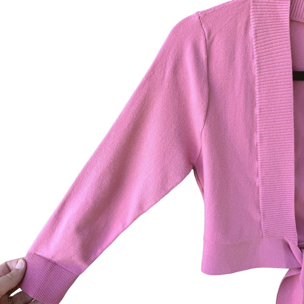 Halogen Womens Pink Cropped Tie Waist Knit Long Sleeve Cardigan Sweater - Small