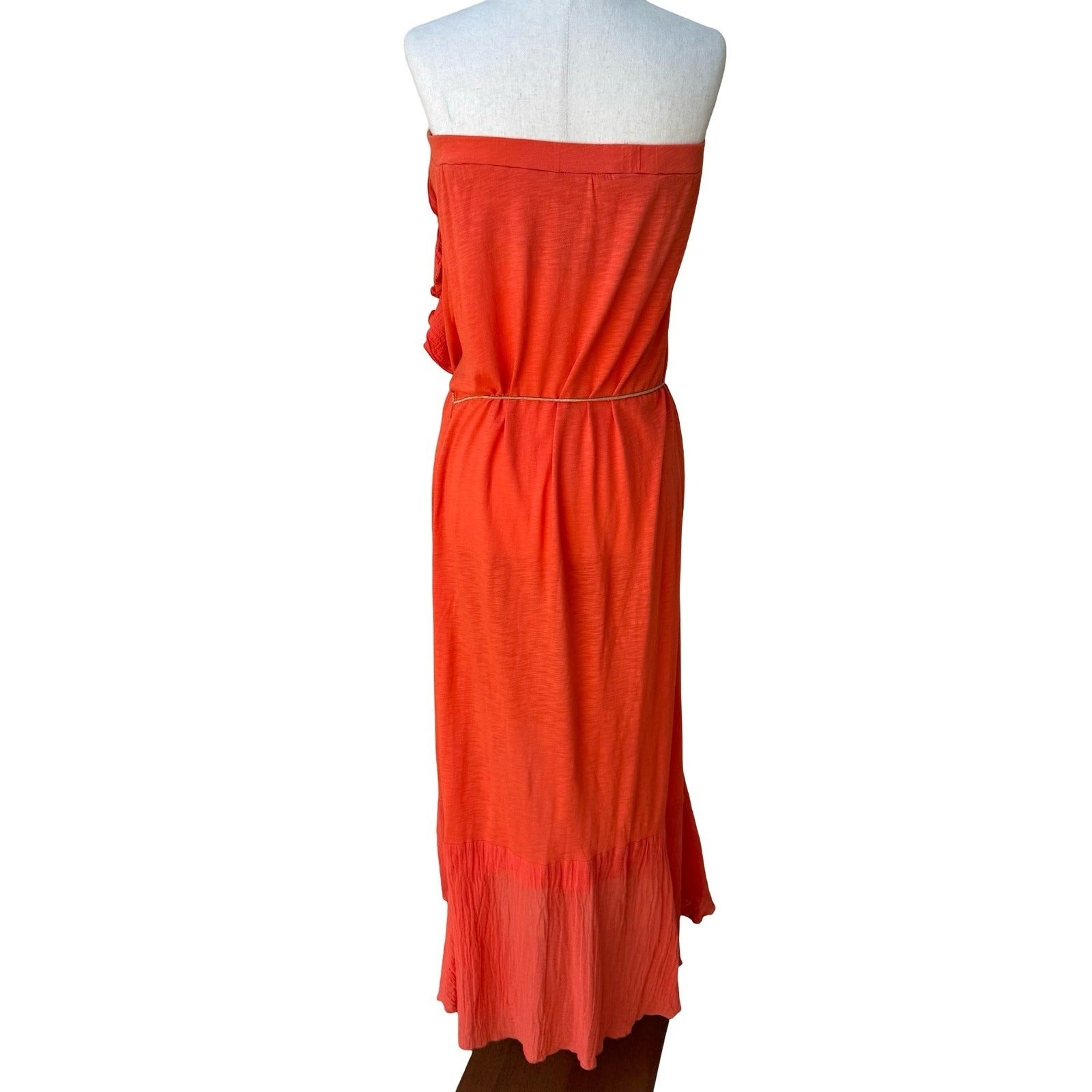 Woodleigh Y2K Boho Festival Strapless Ruffle High-Low Midi Dress Feather Belt