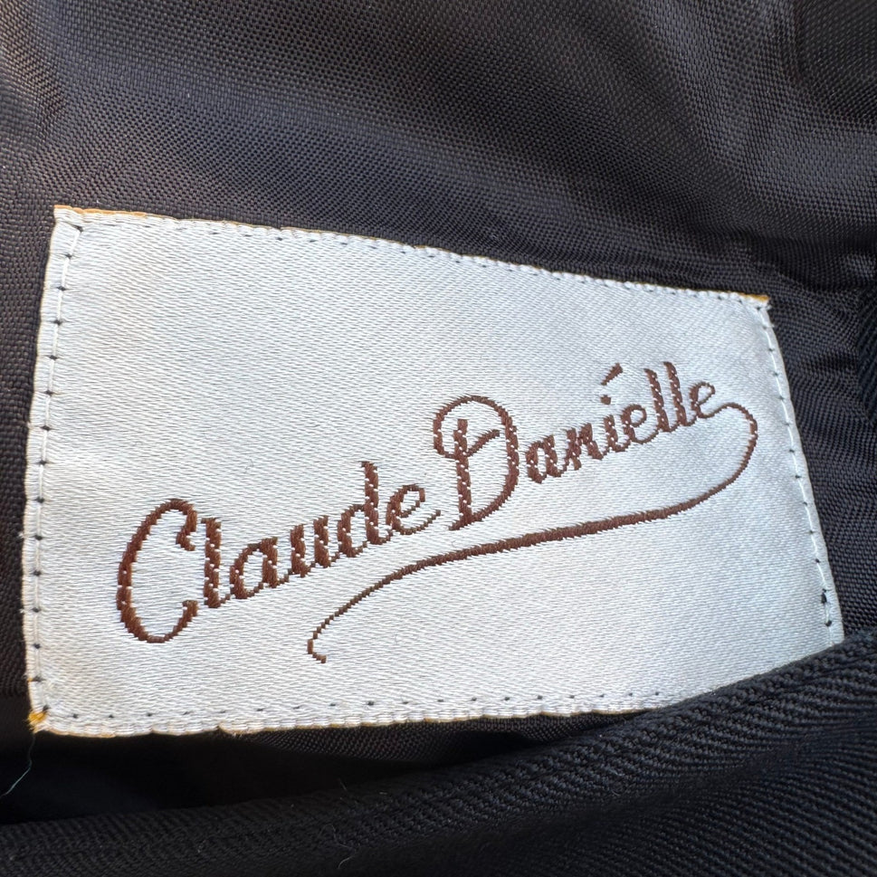 Claude Danielle Vintage 80s Black Puff Shoulder Stand Collar Open Front Blazer