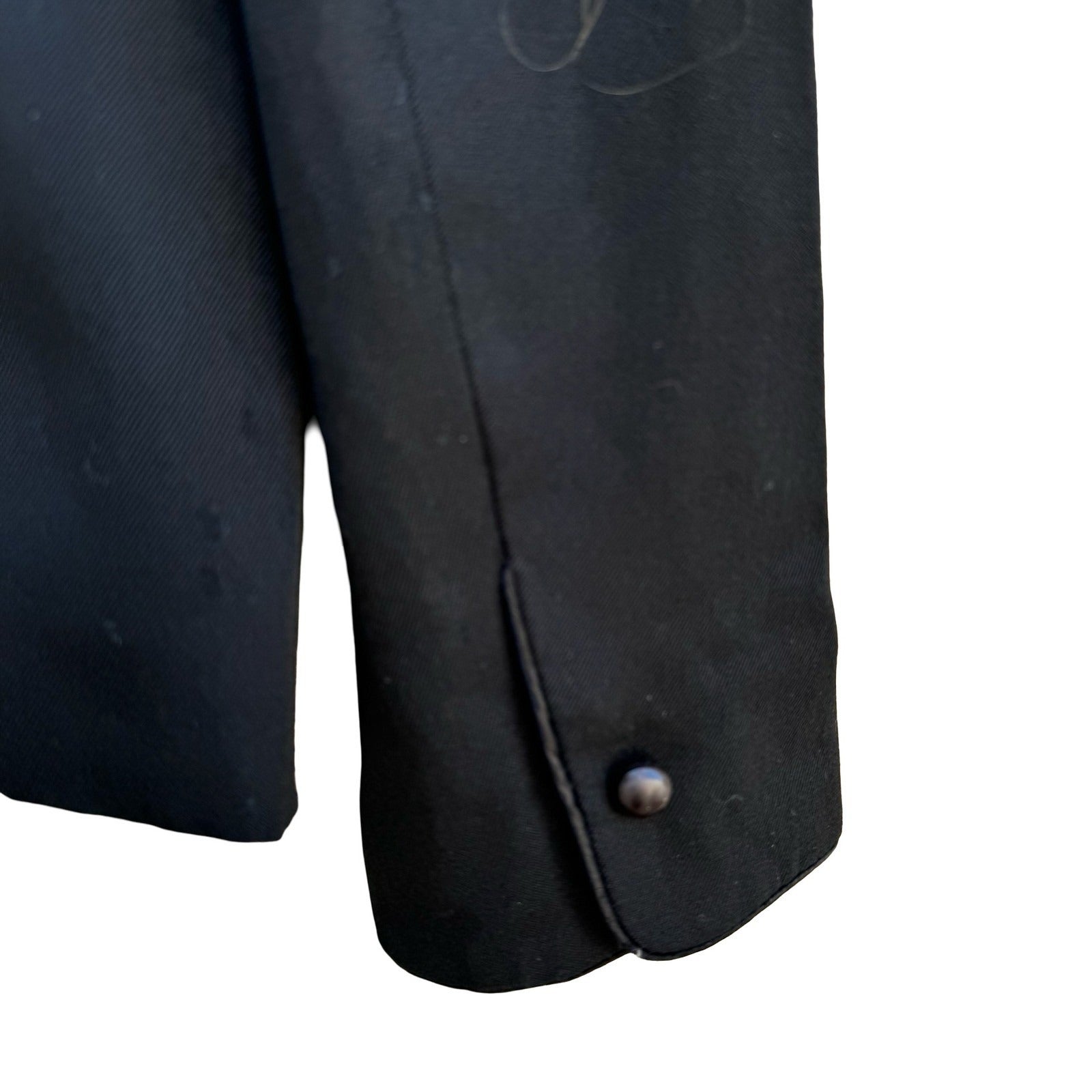 Claude Danielle Vintage 80s Black Puff Shoulder Stand Collar Open Front Blazer