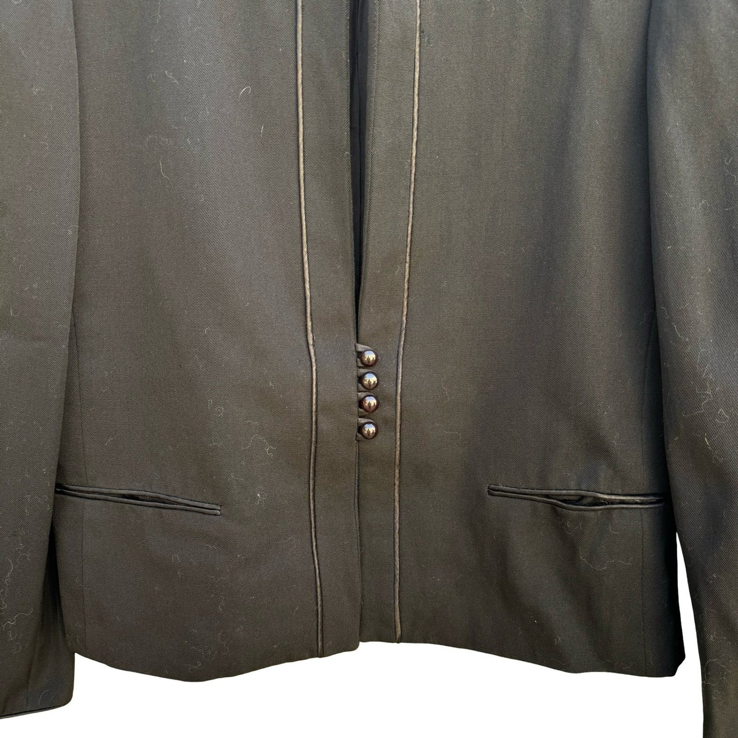 Claude Danielle Vintage 80s Black Puff Shoulder Stand Collar Open Front Blazer