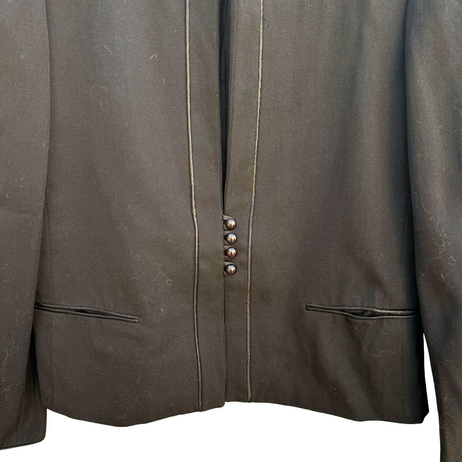 Claude Danielle Vintage 80s Black Puff Shoulder Stand Collar Open Front Blazer