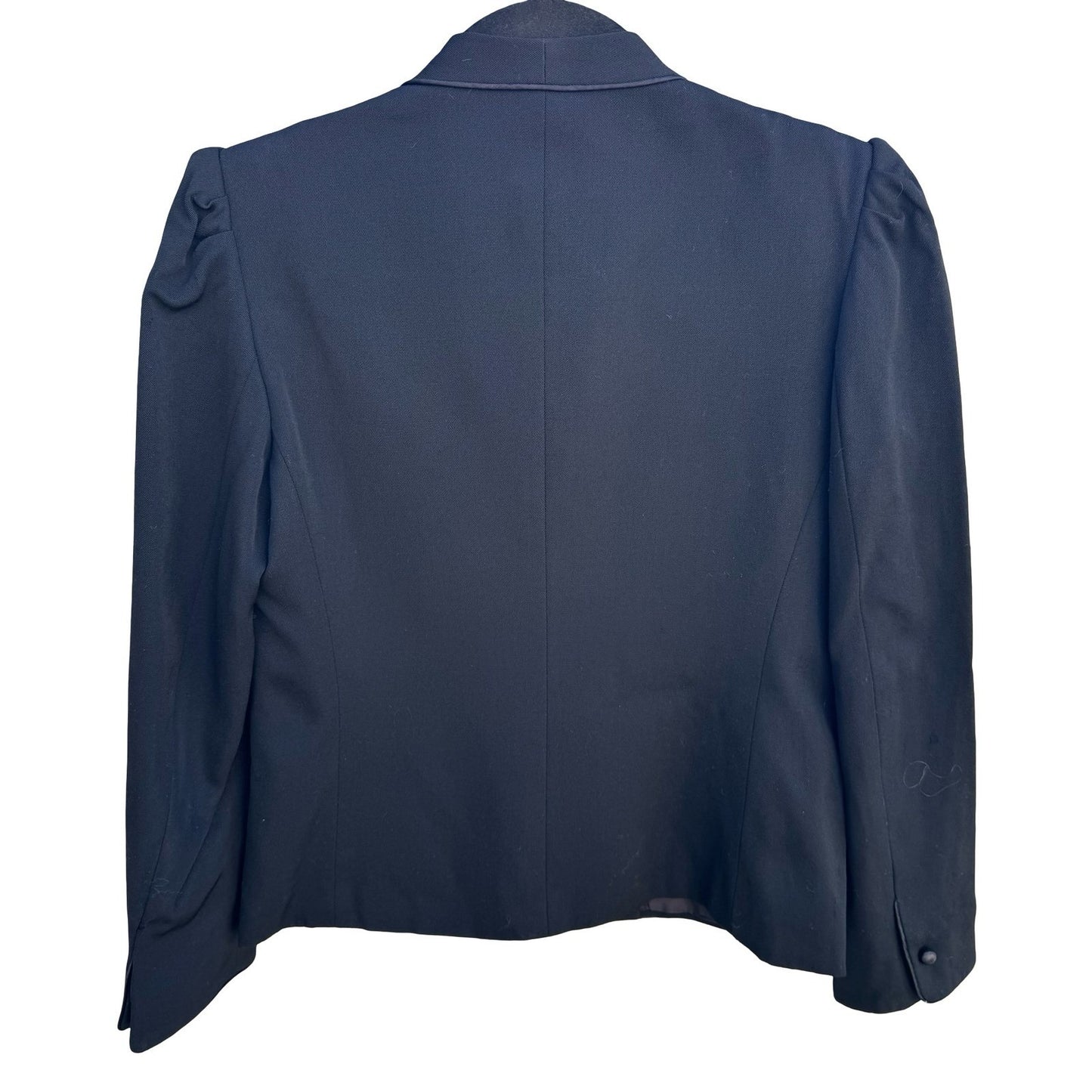 Claude Danielle Vintage 80s Black Puff Shoulder Stand Collar Open Front Blazer