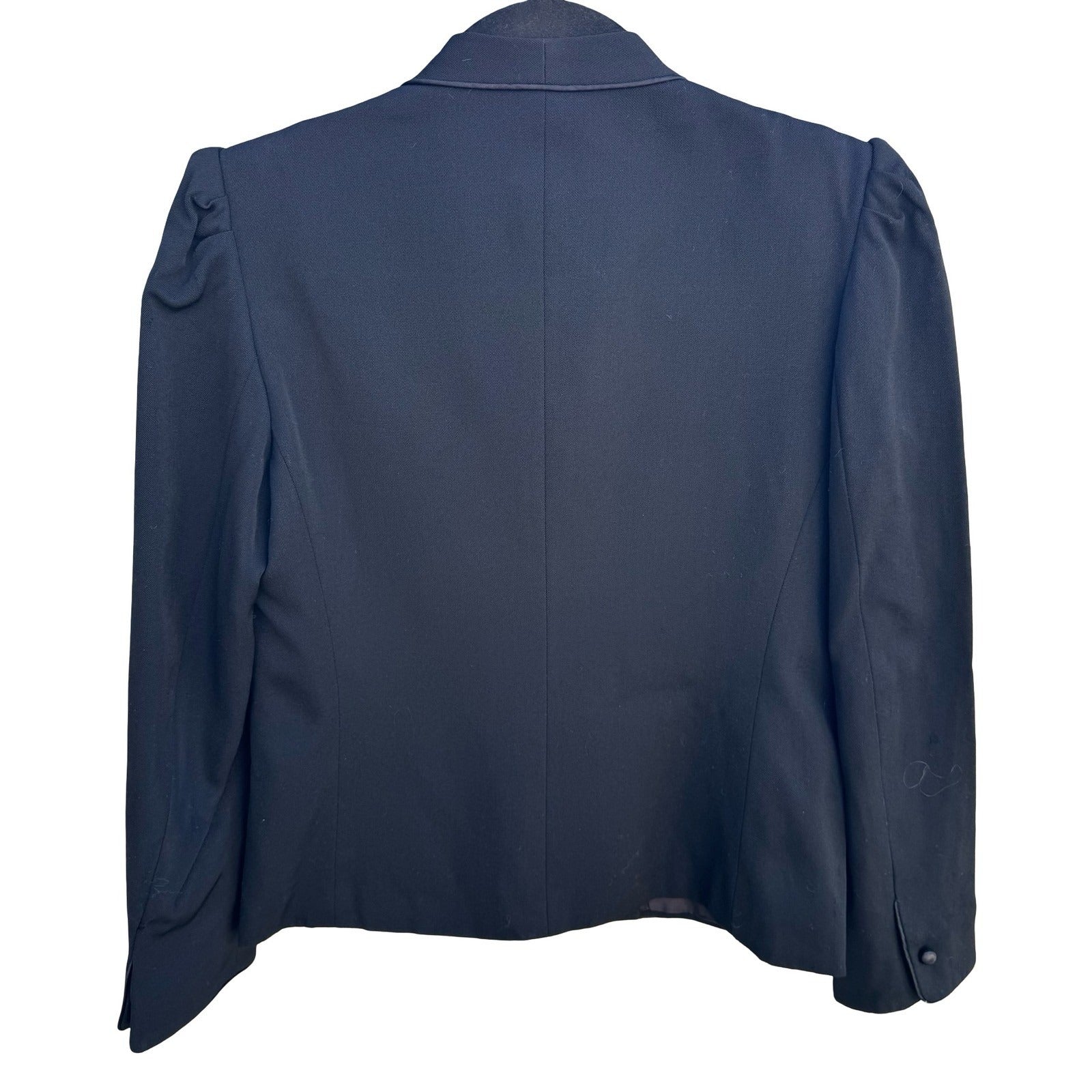 Claude Danielle Vintage 80s Black Puff Shoulder Stand Collar Open Front Blazer
