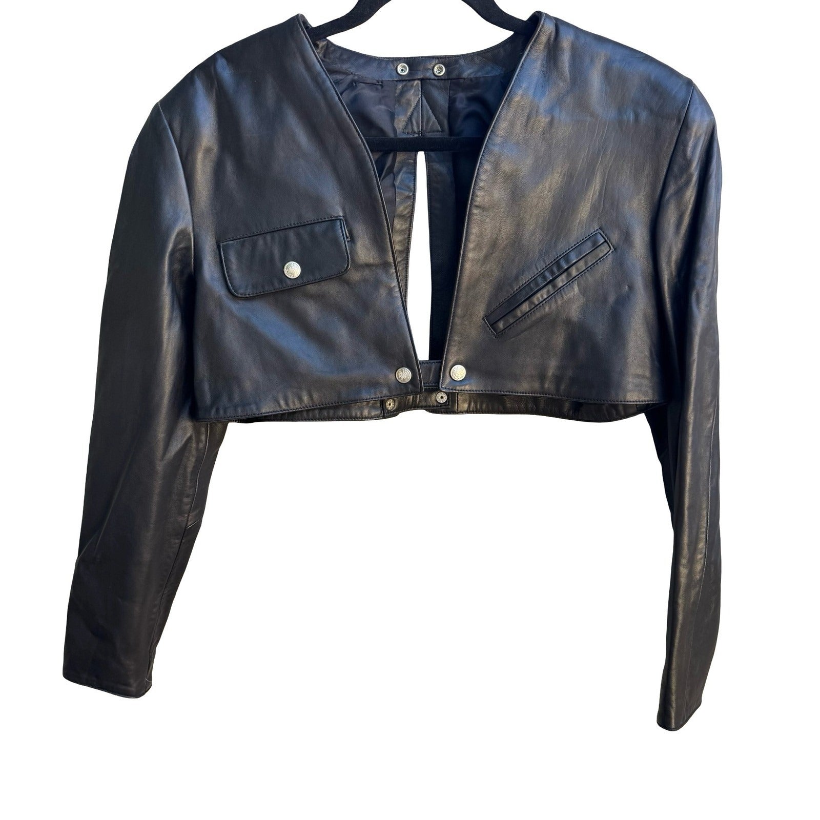 Firenze Vintage 90s Avant Garde Biker Moto Punk Leather Cropped Bolero Jacket