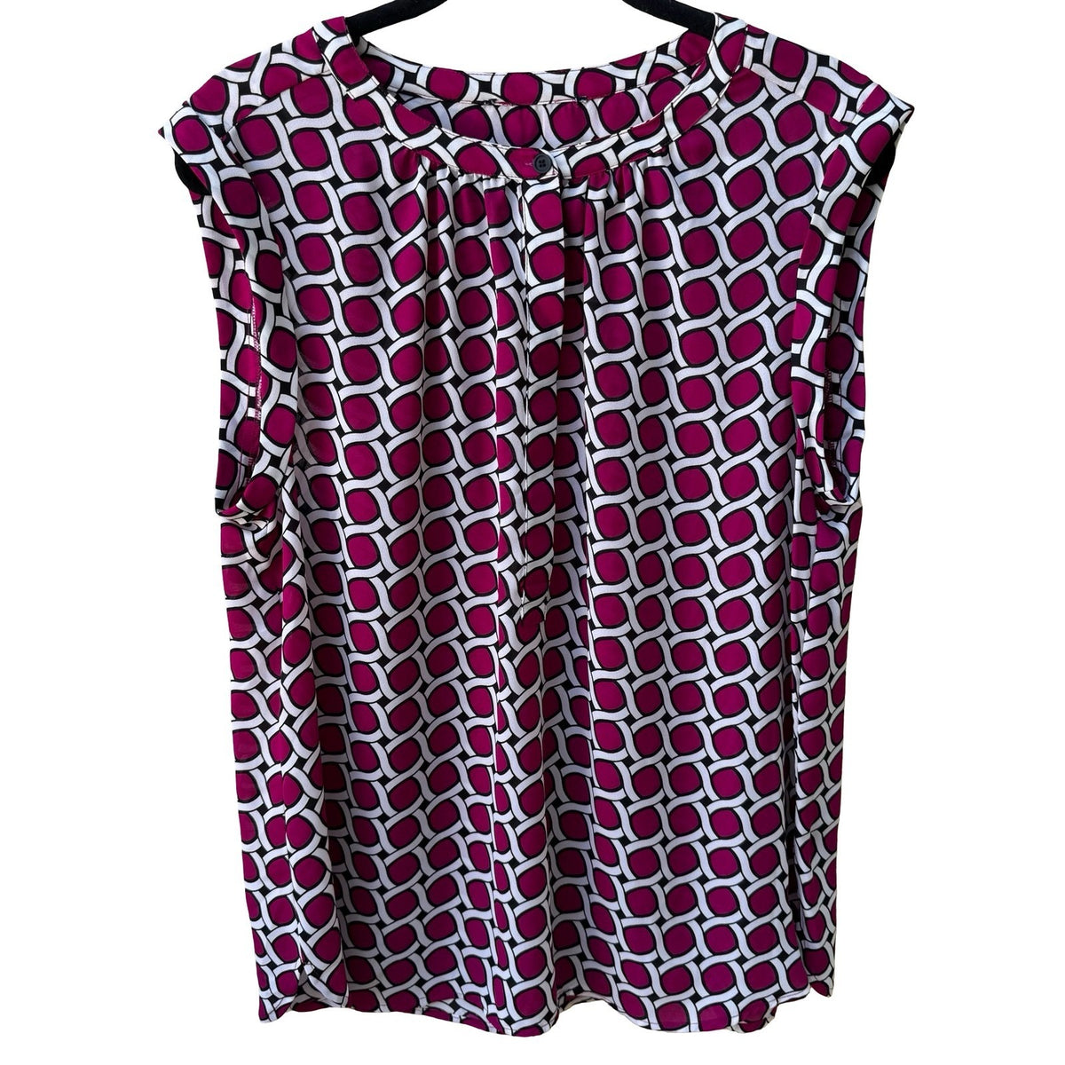 Nine West Mod Careerwear Geometric Chain Link Pleated Neck Sleeveless Blouse XL