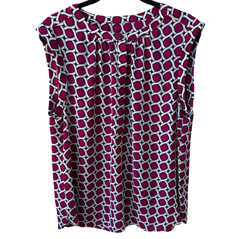 Nine West Mod Careerwear Geometric Chain Link Pleated Neck Sleeveless Blouse XL