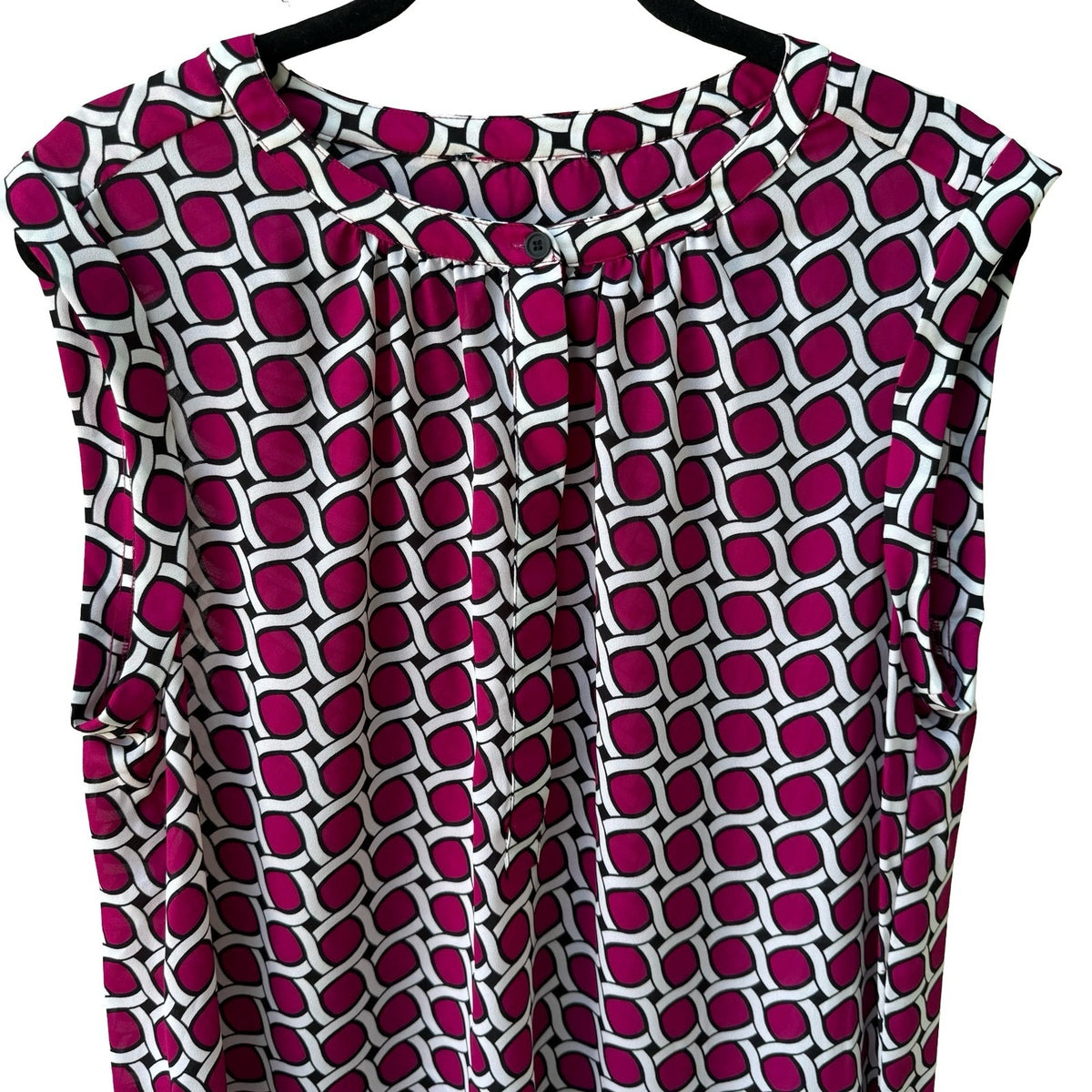Nine West Mod Careerwear Geometric Chain Link Pleated Neck Sleeveless Blouse XL