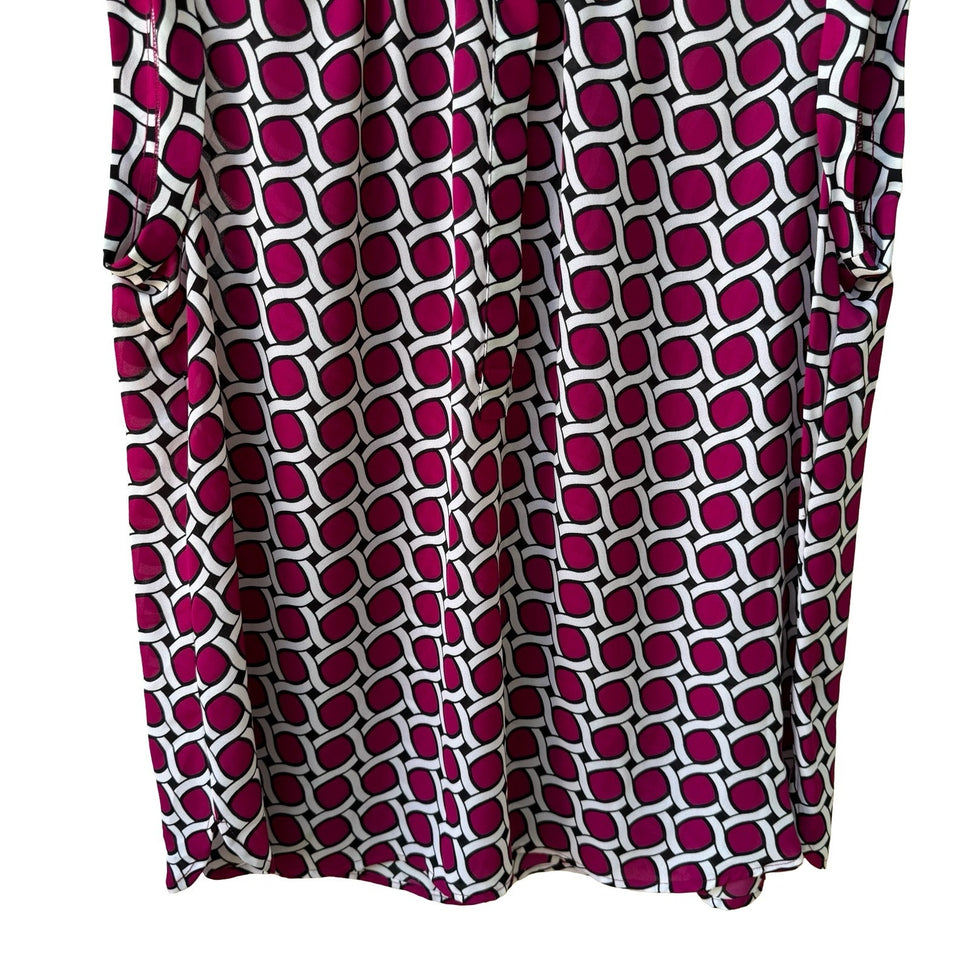 Nine West Mod Careerwear Geometric Chain Link Pleated Neck Sleeveless Blouse XL