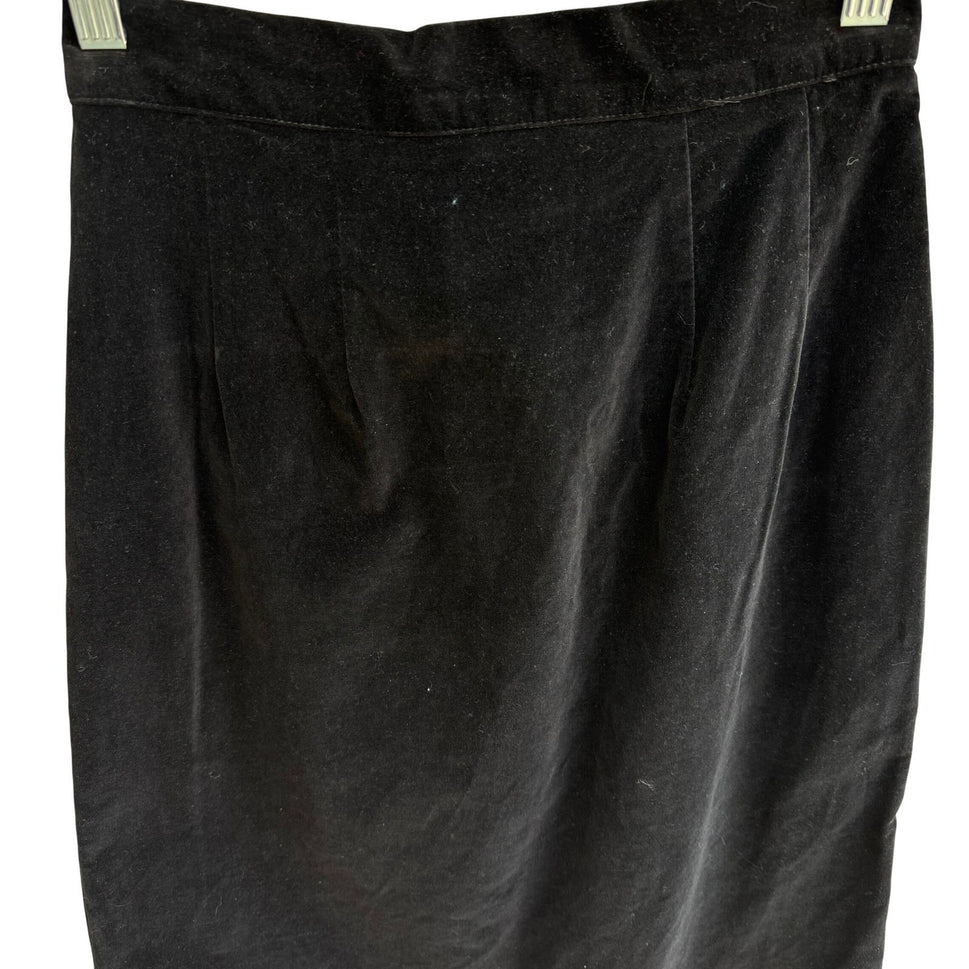 American Classics Vintage Black Velvet Pencil Party Skirt High Waisted Cotton XS