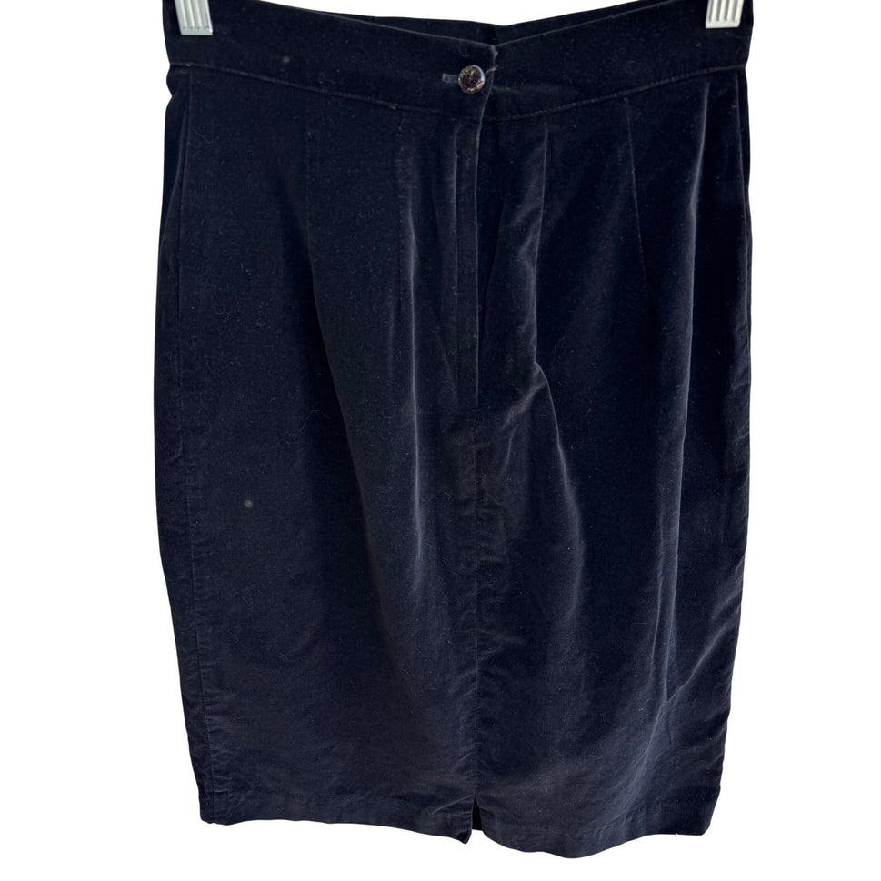 American Classics Vintage Black Velvet Pencil Party Skirt High Waisted Cotton XS