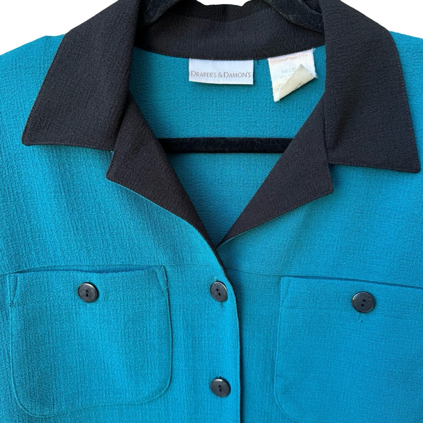 Drapers & Damons Womens Teal Blue 2 Piece Pant Set Medium Button Front Shirt