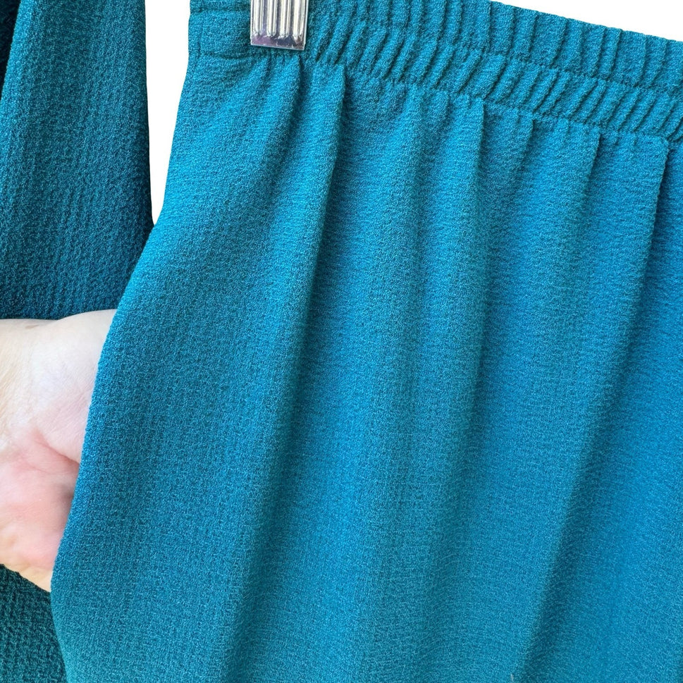 Drapers & Damons Womens Teal Blue 2 Piece Pant Set Medium Button Front Shirt