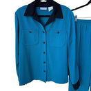 Switch Drapers &amp; Damons Womens Teal Blue 2 Piece Pant Set Medium Button Front Shirt 3 image