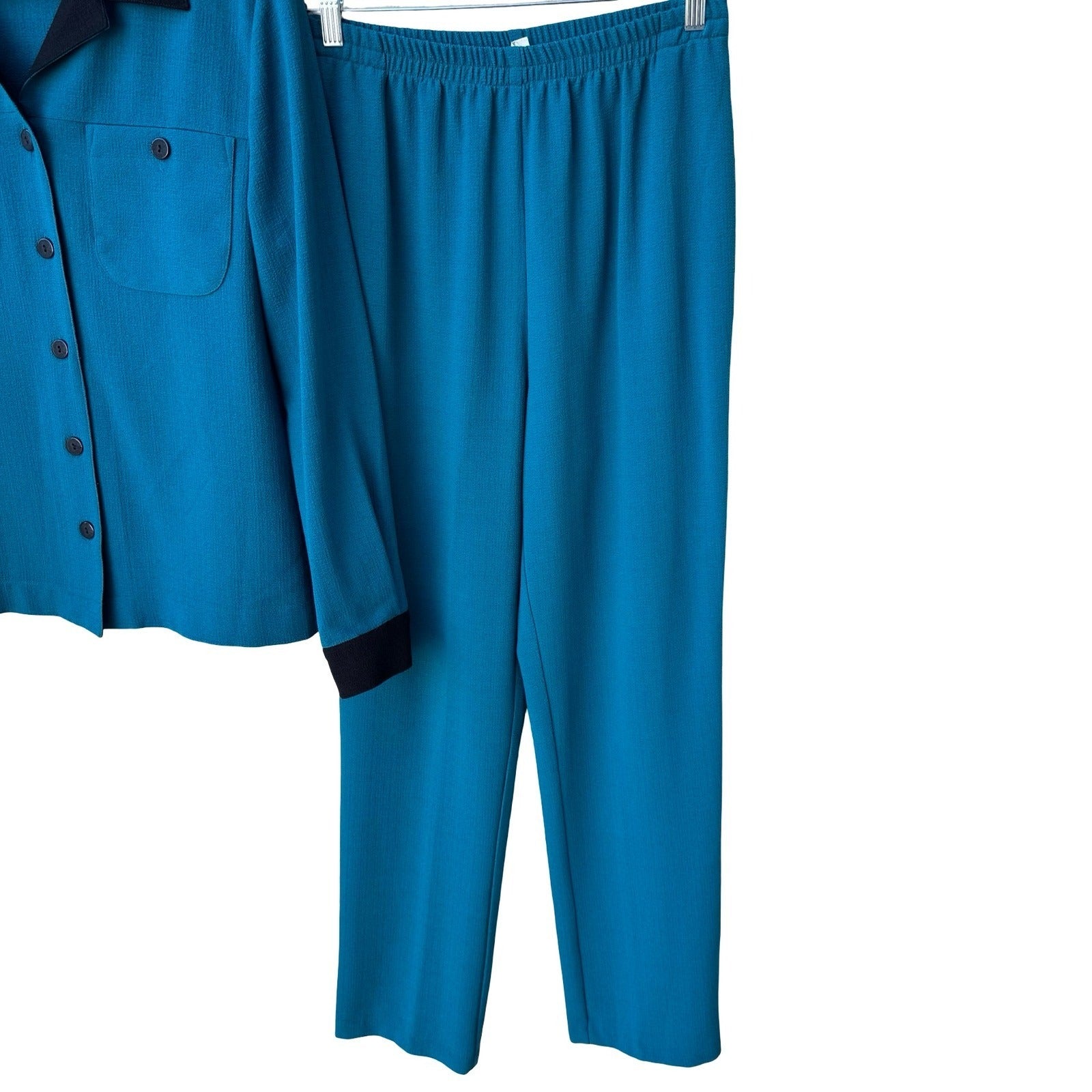 Drapers & Damons Womens Teal Blue 2 Piece Pant Set Medium Button Front Shirt