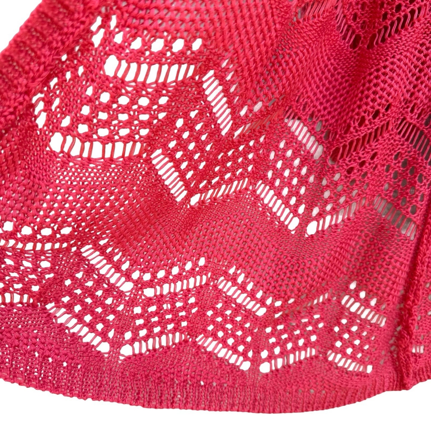 Joseph A Boho Coral Airy Crochet Chevron Open Knit Pointelle Cardigan Sweater L