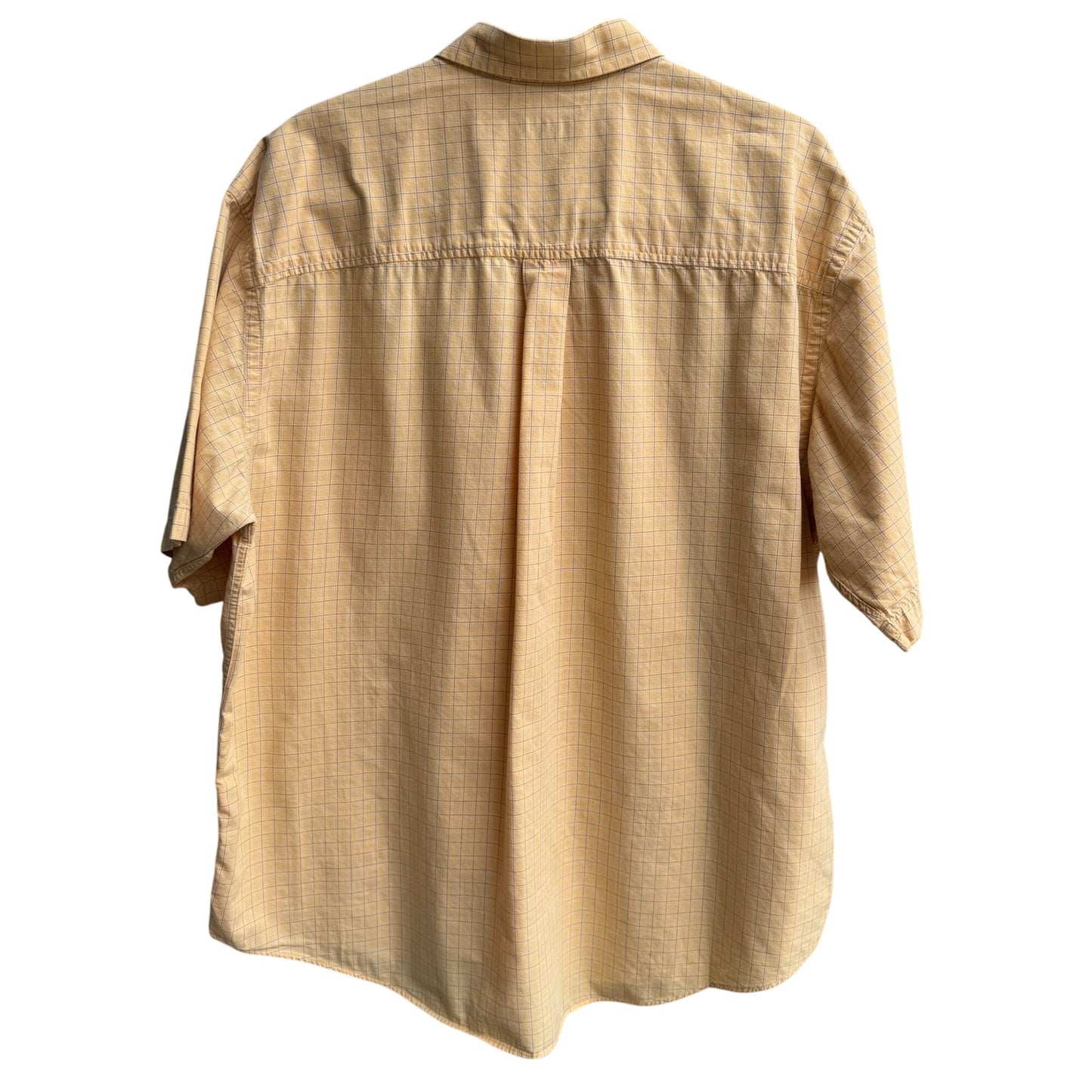 Izod Vintage Mens Short Sleeve Button-Down Preppy Yellow Plaid Cotton Shirt XL