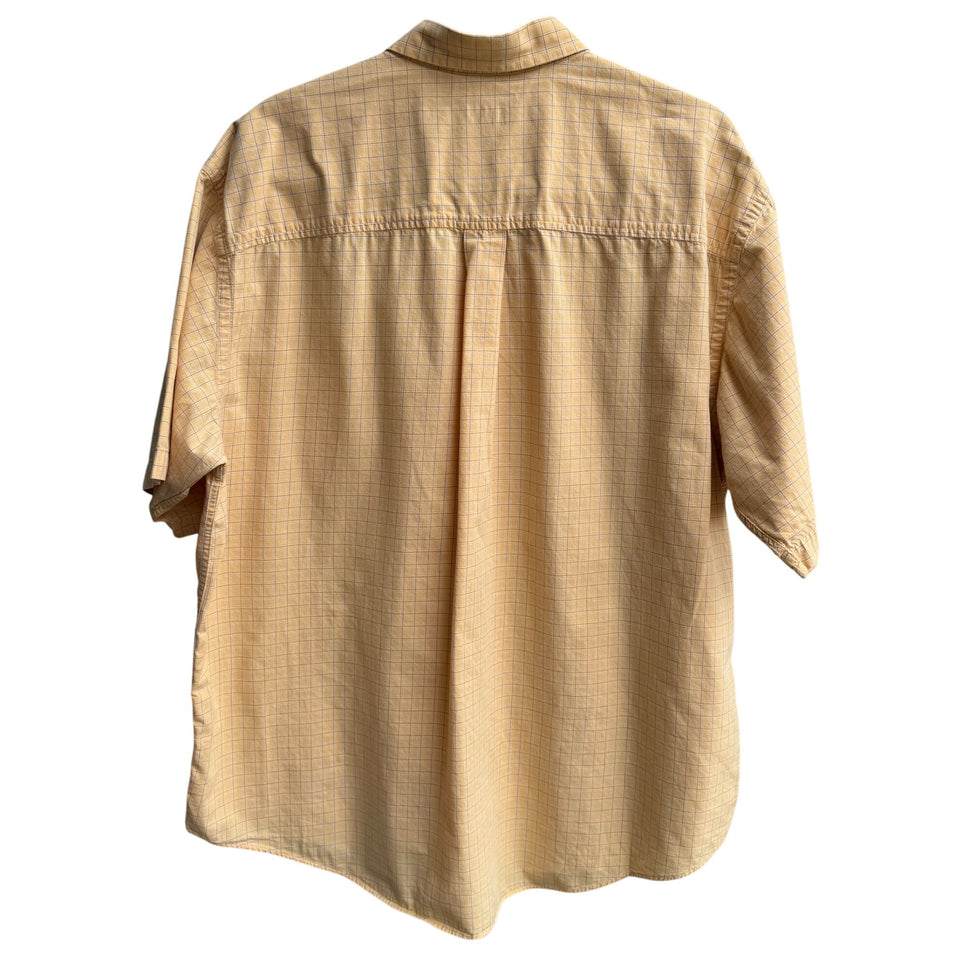 Izod Vintage Mens Short Sleeve Button-Down Preppy Yellow Plaid Cotton Shirt XL