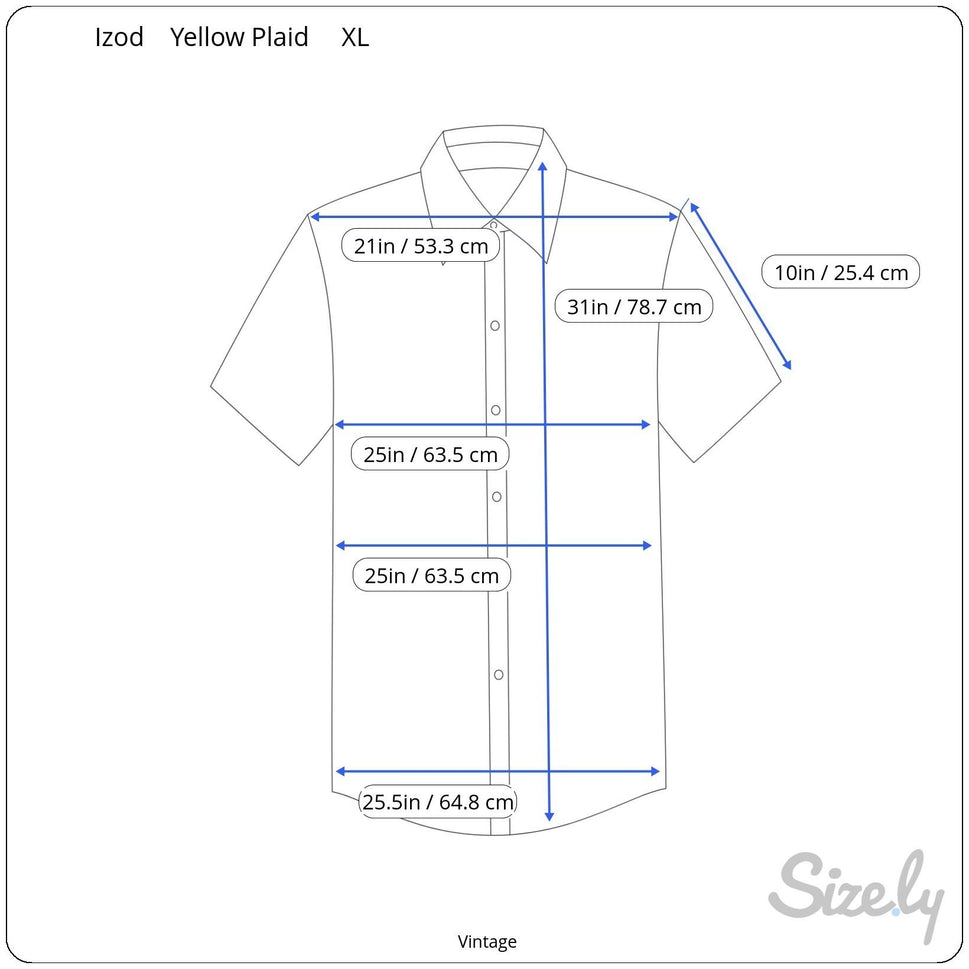 Izod Vintage Mens Short Sleeve Button-Down Preppy Yellow Plaid Cotton Shirt XL