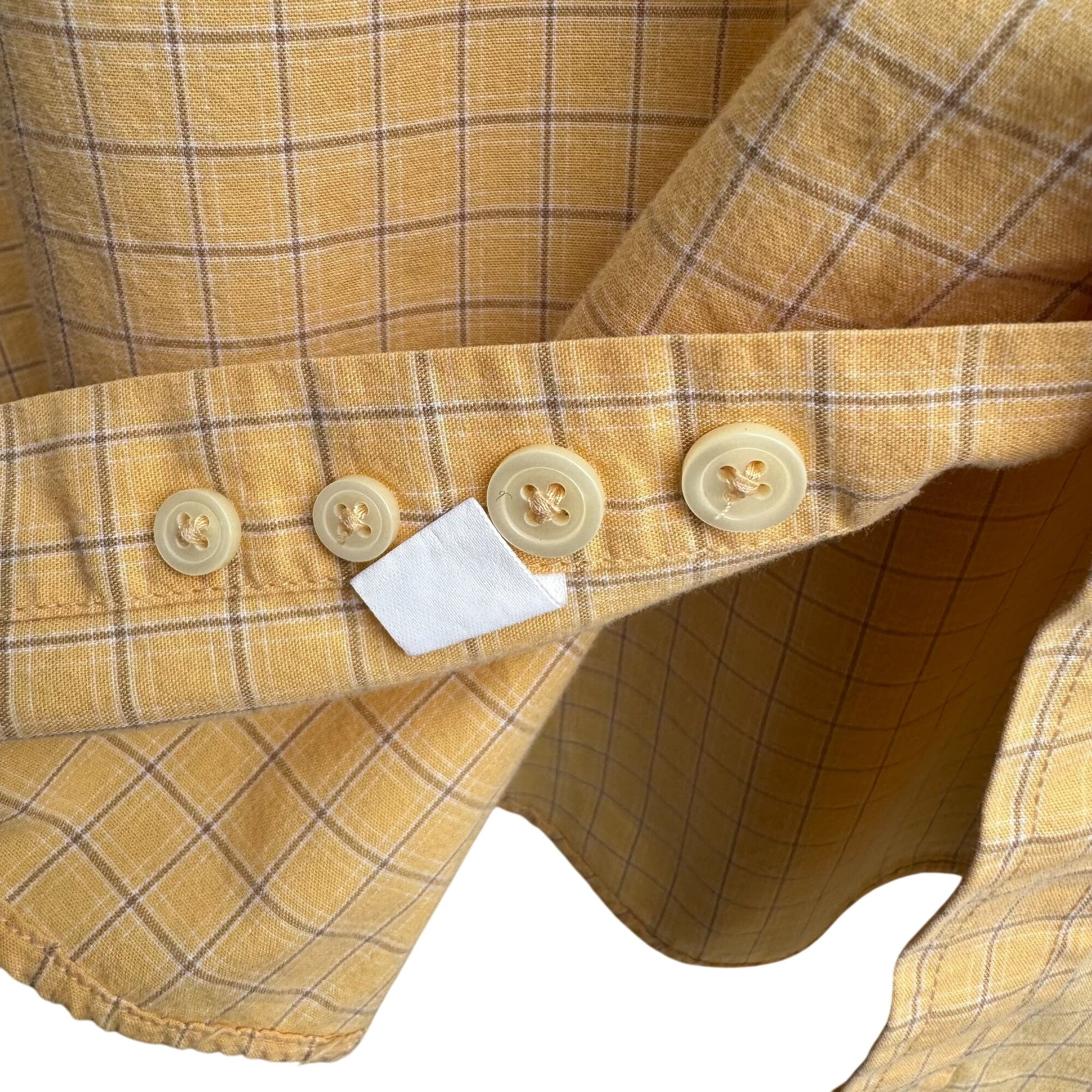 Izod Vintage Mens Short Sleeve Button-Down Preppy Yellow Plaid Cotton Shirt XL