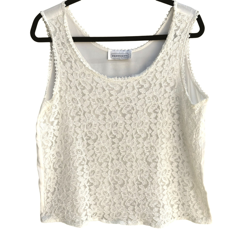 Impressions Of California Vintage Womens White Lace Sleeveless Scoop Neck Top