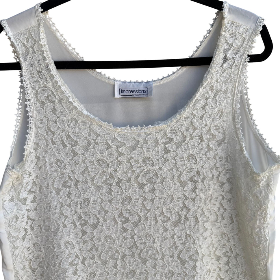 Impressions Of California Vintage Womens White Lace Sleeveless Scoop Neck Top