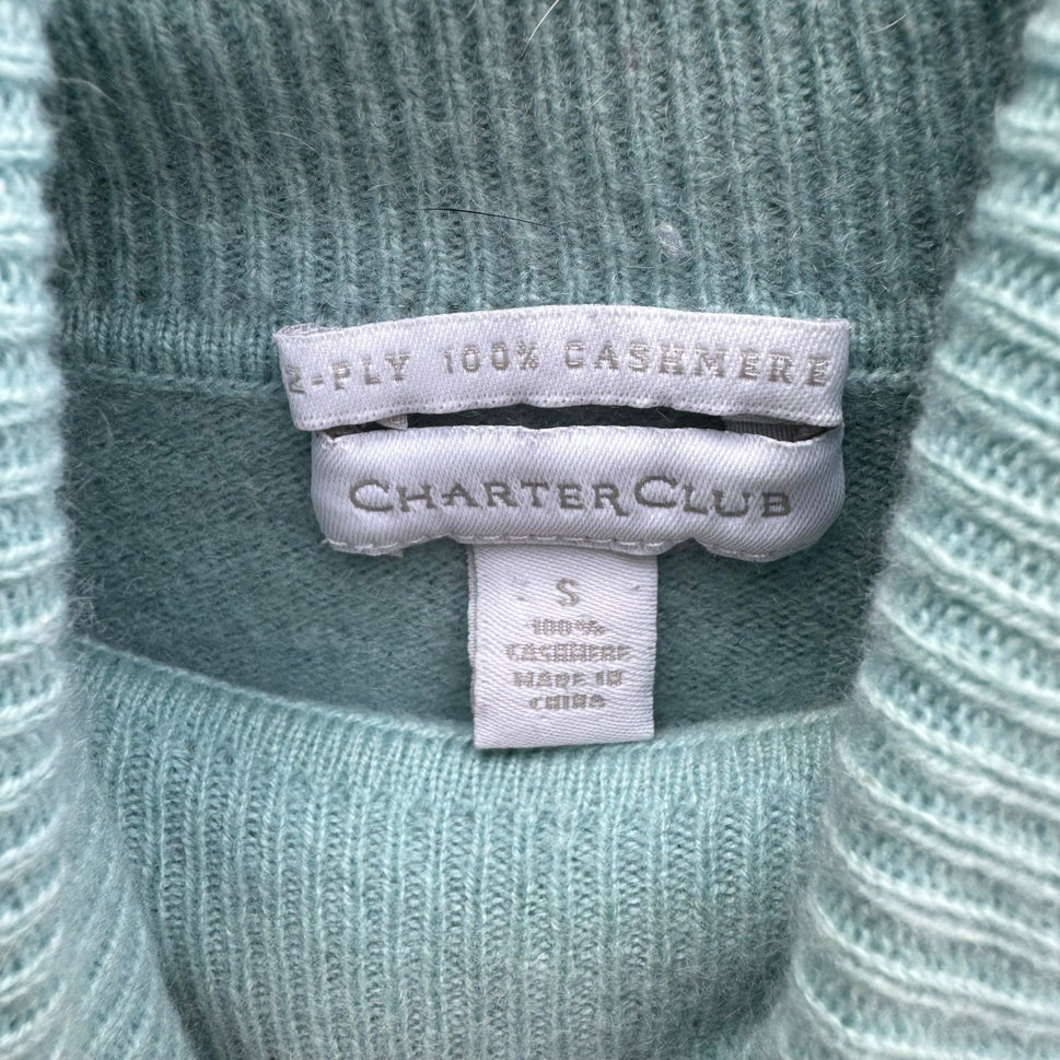 Charter Club 100% Cashmere Minimalist Preppy Turtleneck Sweater Pastel Blue S