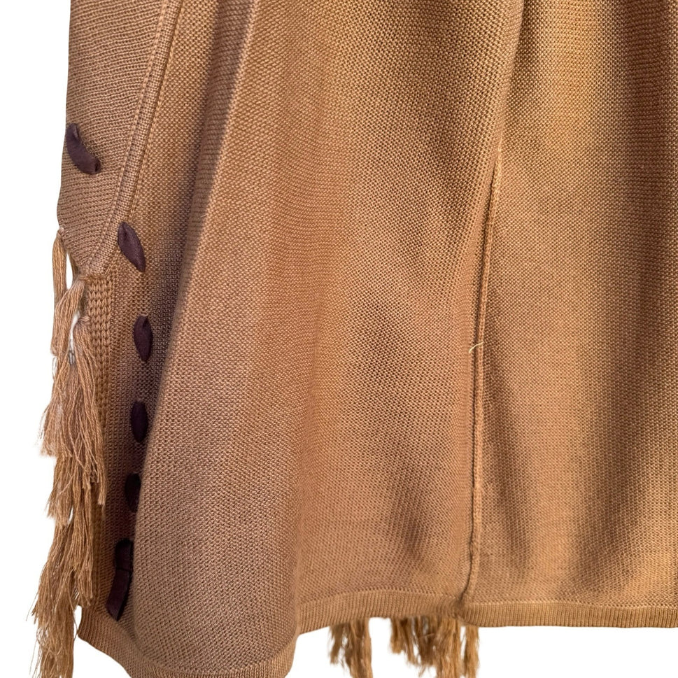 Randolph Duke Womens Camel Brown Fringe Whipstitch Open Front Cardigan Sweater S