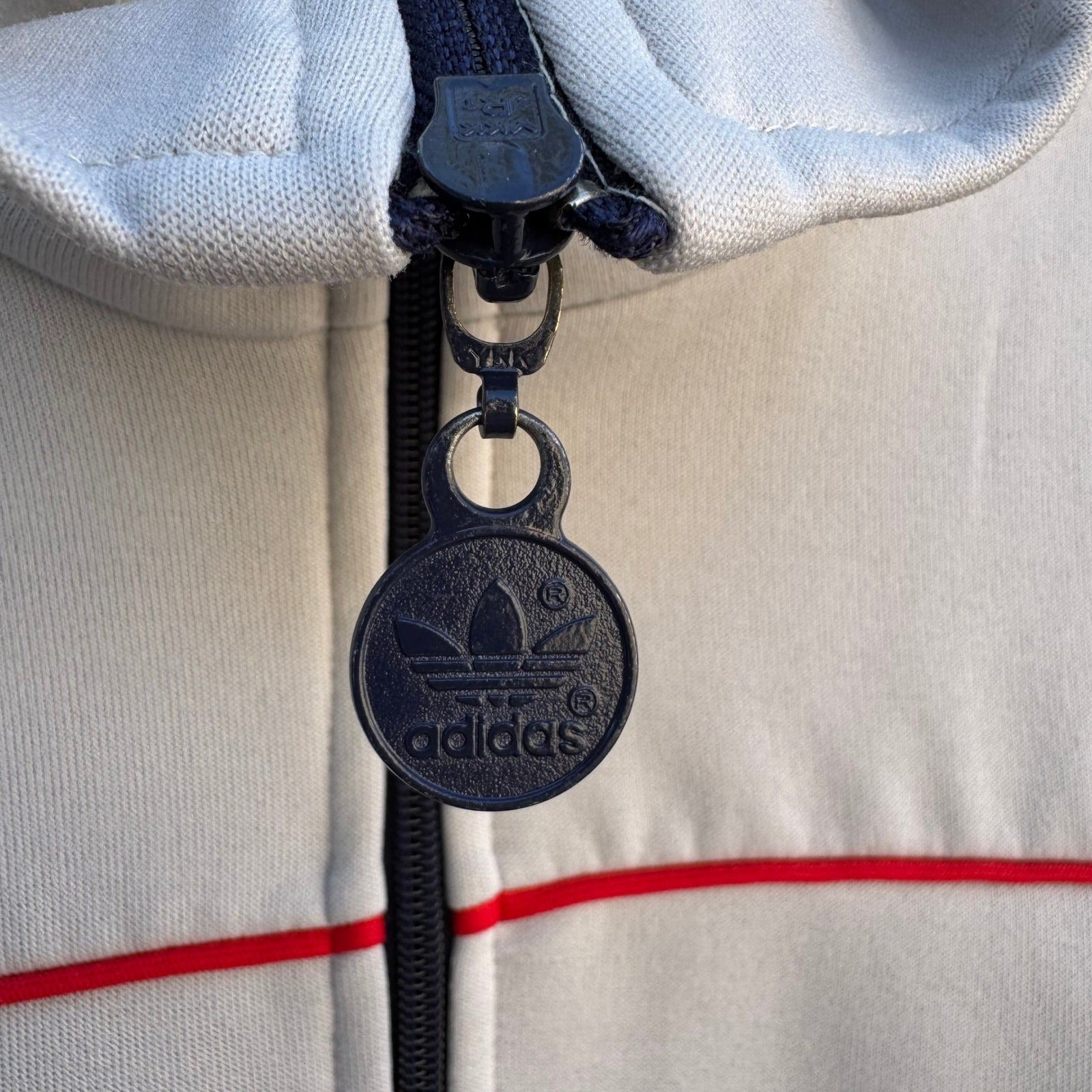 Adidas Vintage Track Jacket Cream Navy Blue Red Colorblock Trefoil Full Zip