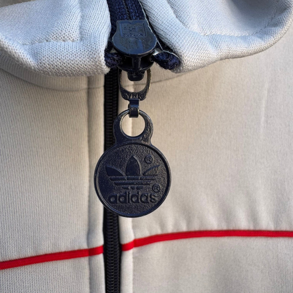 Adidas Vintage Track Jacket Cream Navy Blue Red Colorblock Trefoil Full Zip