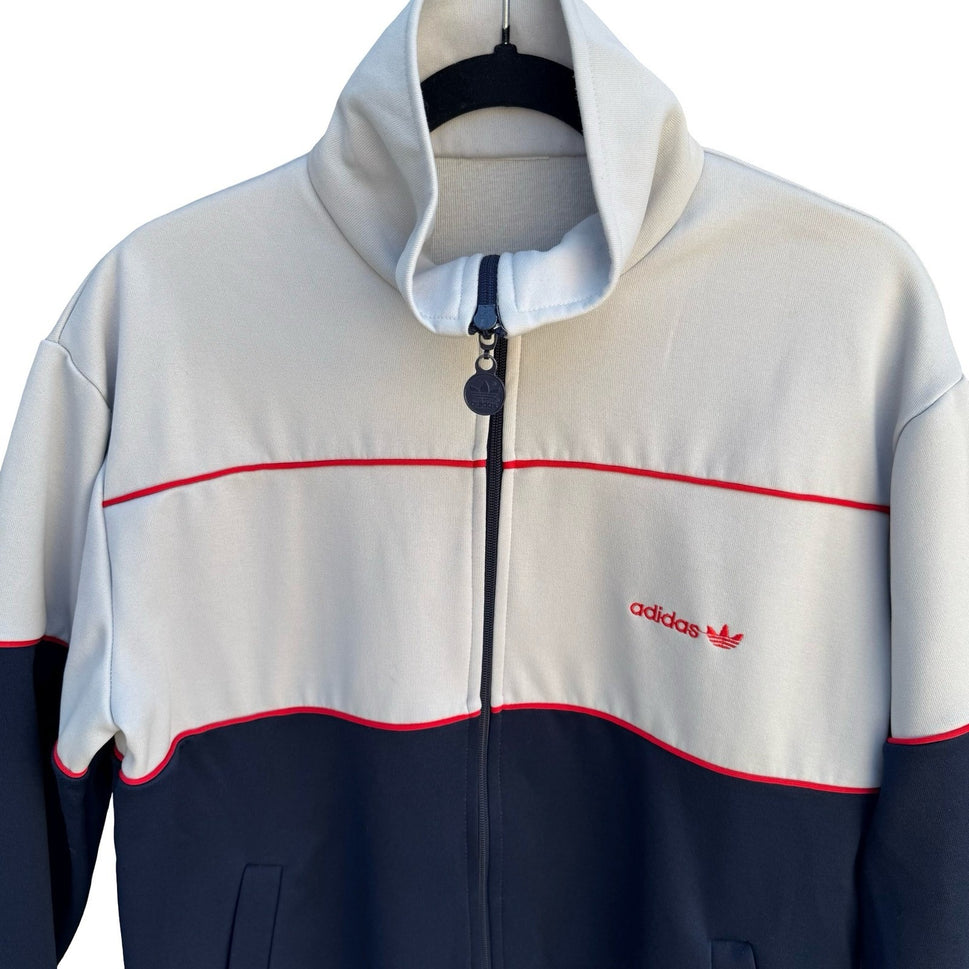 Adidas Vintage Track Jacket Cream Navy Blue Red Colorblock Trefoil Full Zip