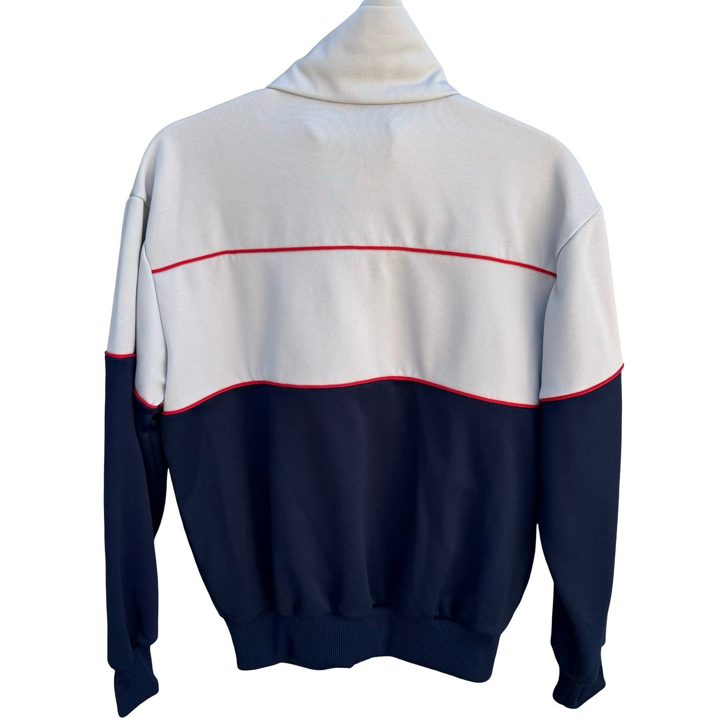 Adidas Vintage Track Jacket Cream Navy Blue Red Colorblock Trefoil Full Zip