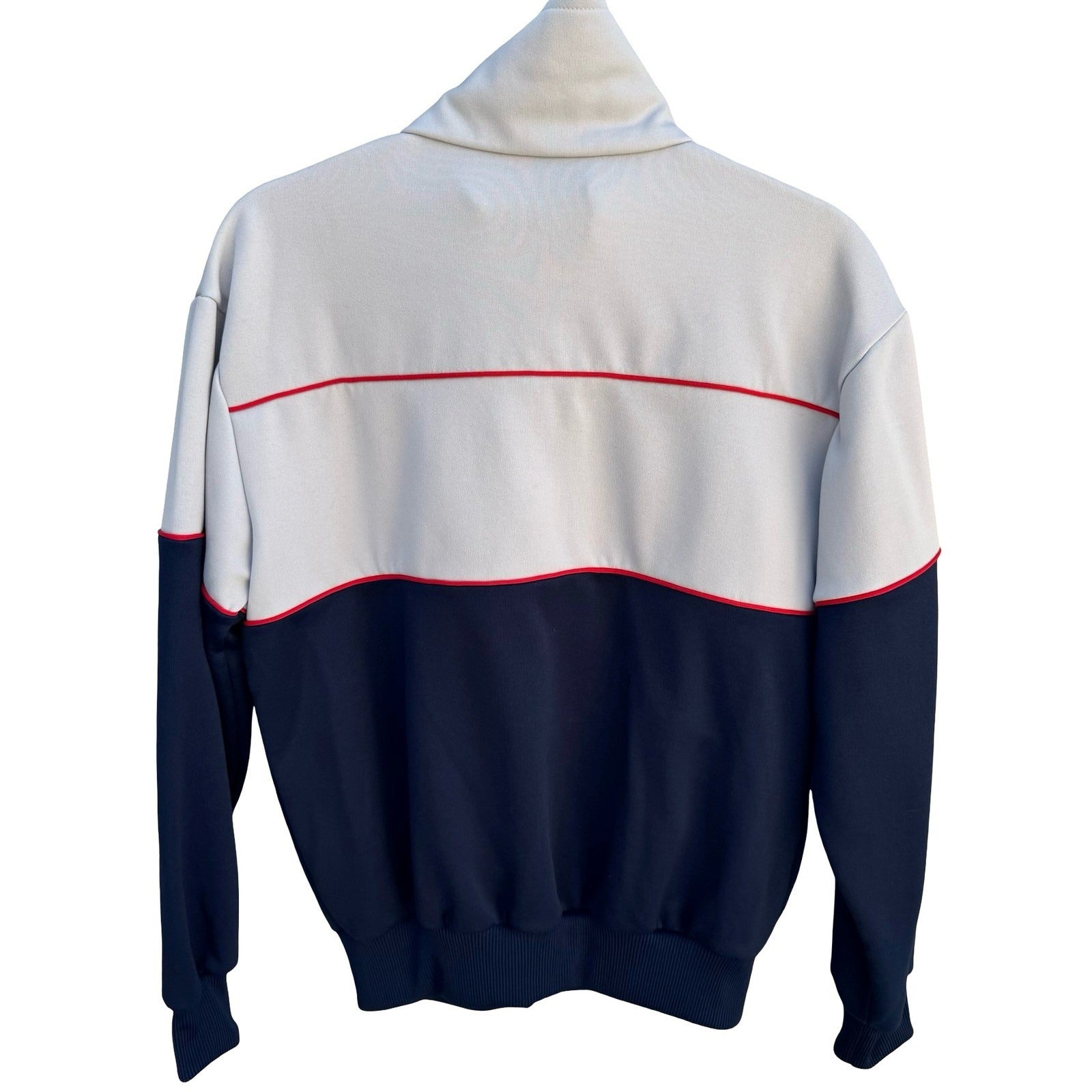 Adidas Vintage Track Jacket Cream Navy Blue Red Colorblock Trefoil Full Zip